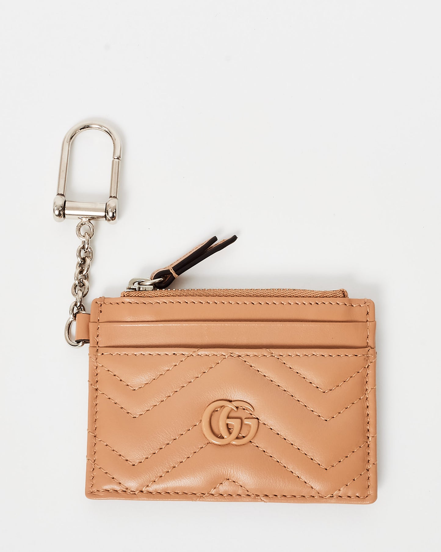 Gucci Blush Leather Tonal GG Marmont Card Holder Key Chain