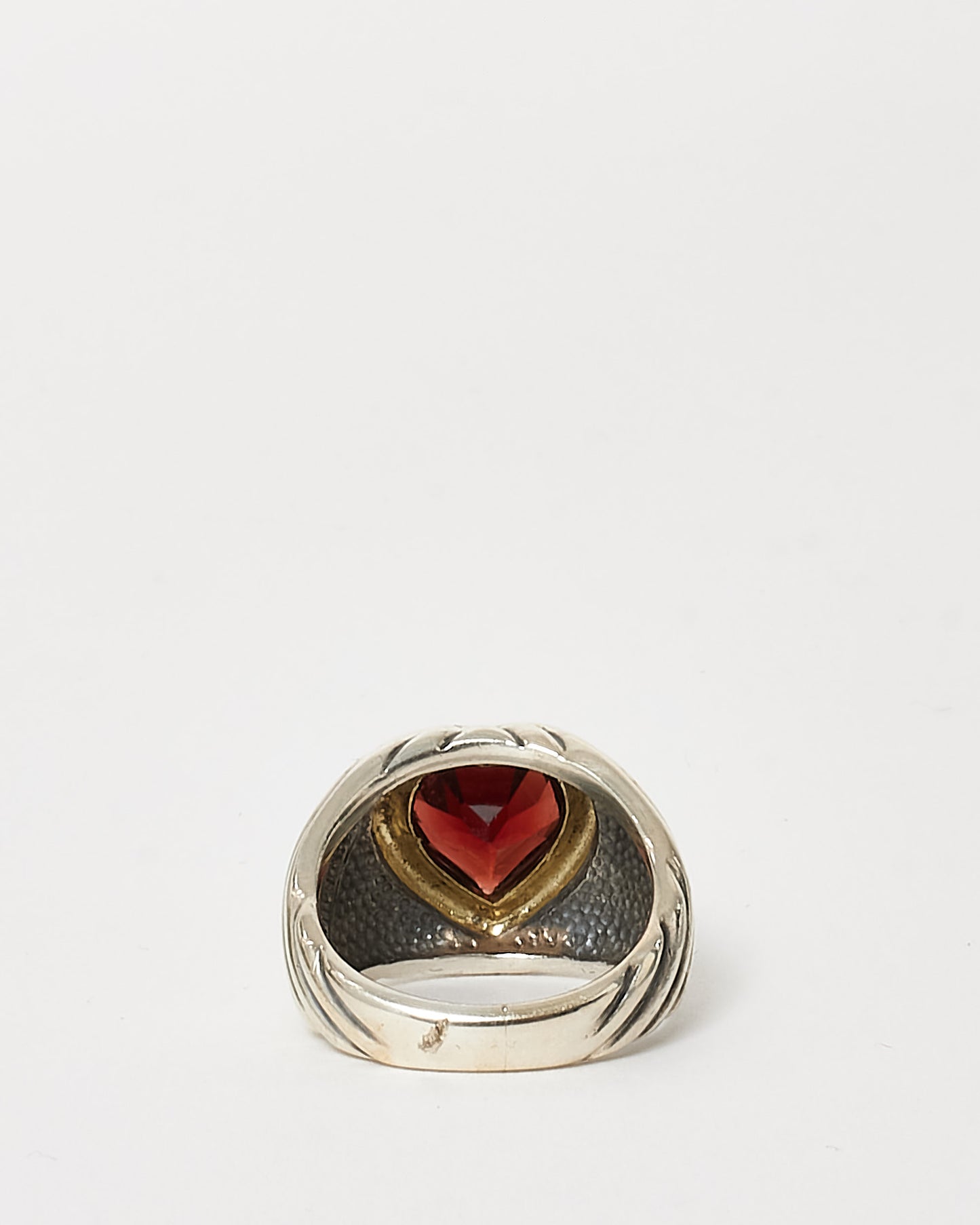 David Yurman Sterling Silver Garnet Heart Ring - 6