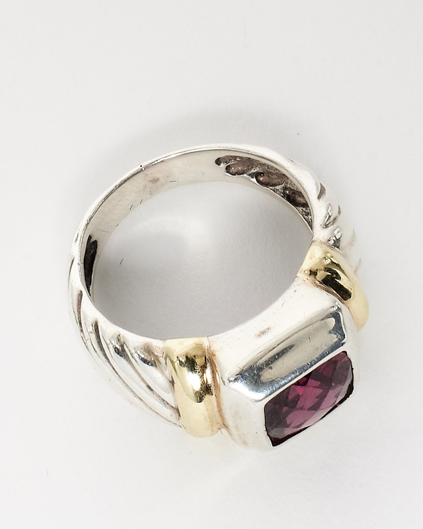 David Yurman Sterling Silver & 14K Gold Garnet Square Stone Cocktail Ring - 6