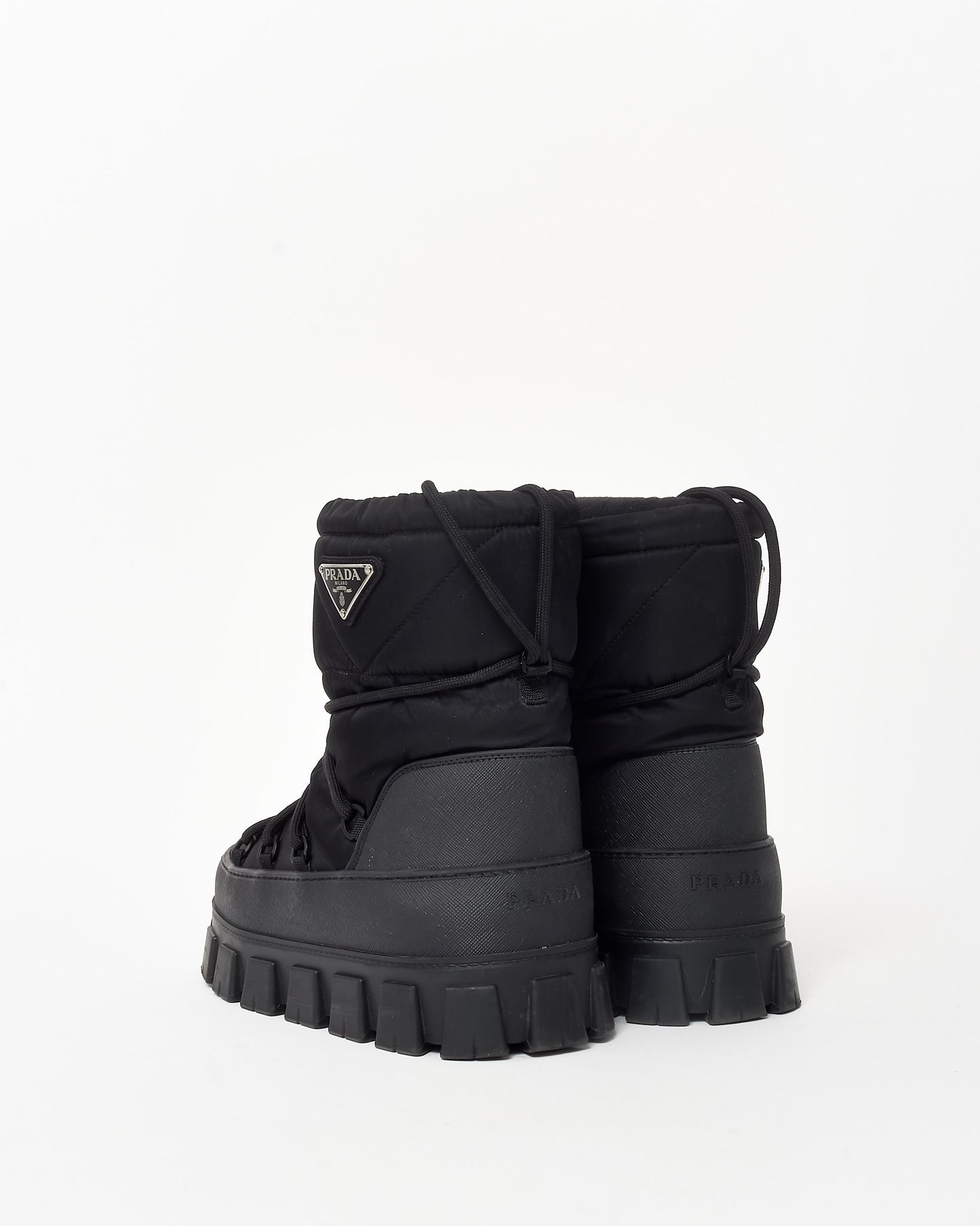 Prada Black Nylon Gabardine Après Ski Padded Puffer Logo Boots - 37/38