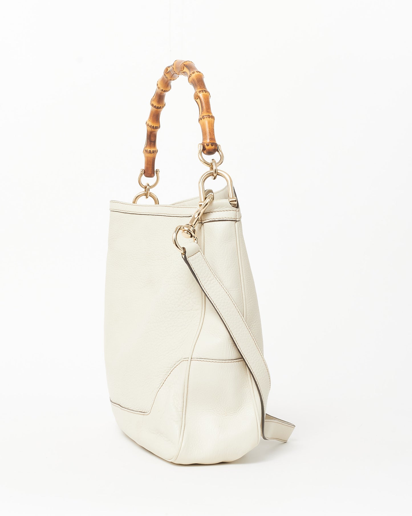 Gucci Cream Grained Leather Bamboo Handle Shoulder Bag