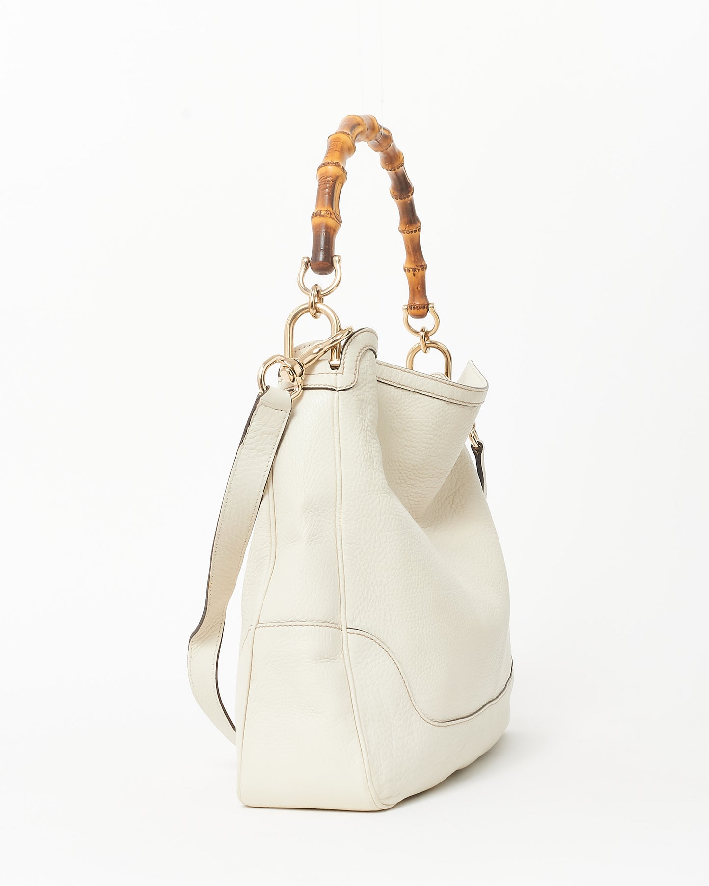 Gucci Cream Grained Leather Bamboo Handle Shoulder Bag