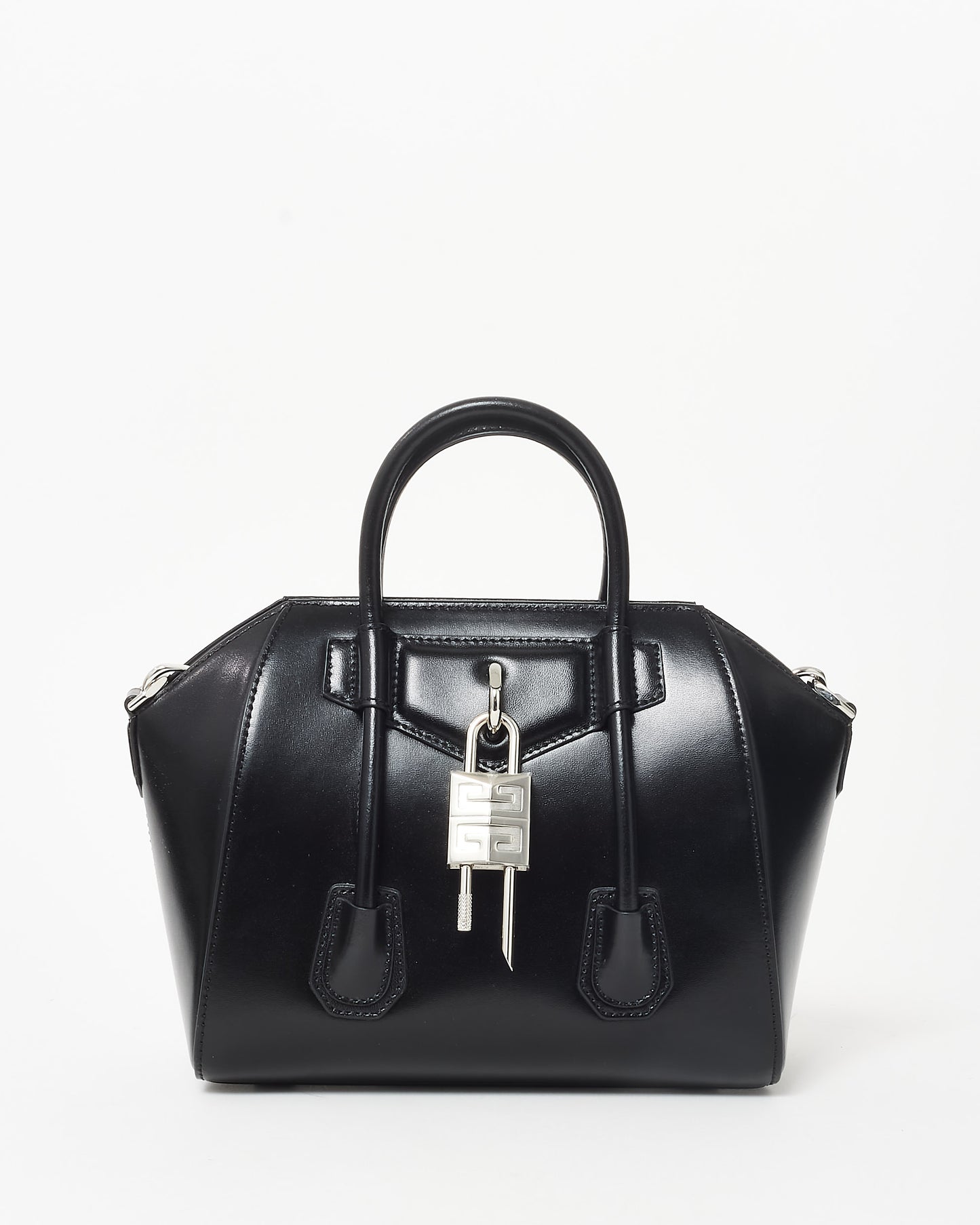 Givenchy Black Leather Lock Mini Antigona Top Handle Bag