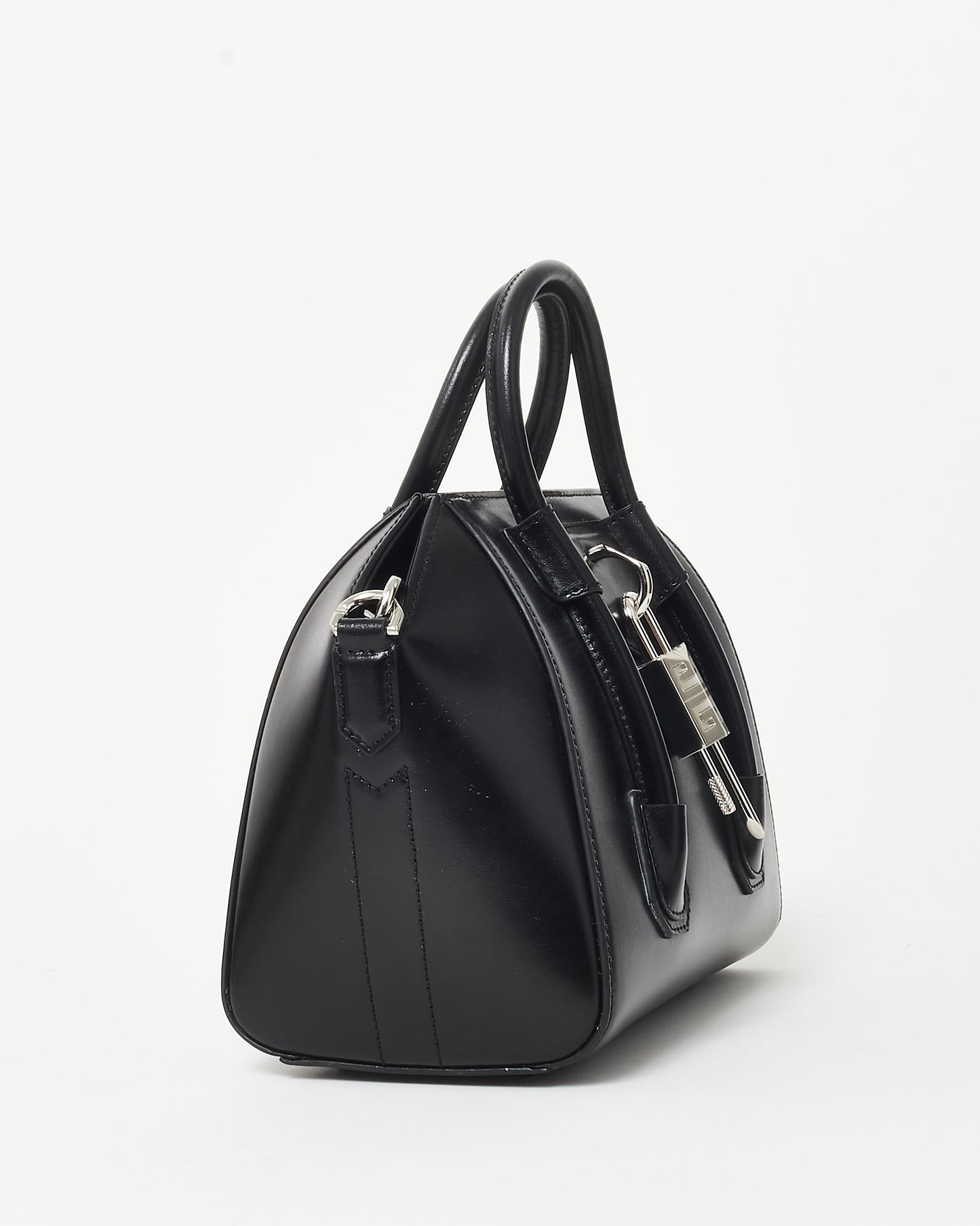 Givenchy Black Leather Lock Mini Antigona Top Handle Bag