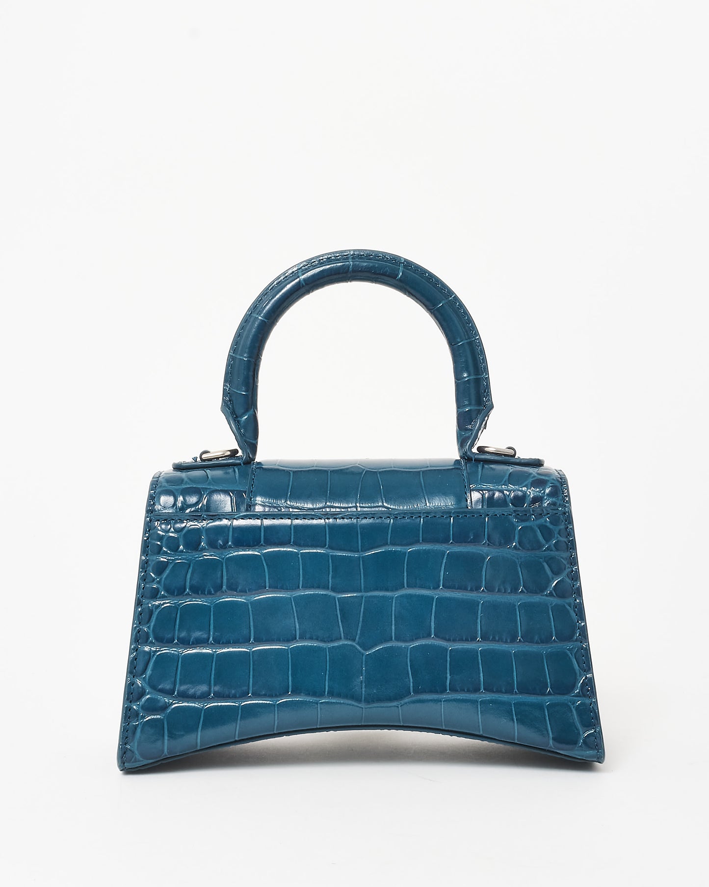 Balenciaga Teal Green Croc Embossed Hourglass XS Handbag