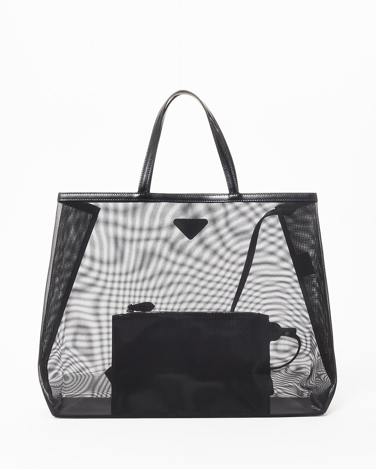 Prada Black Mesh & Leather Tote Bag W/ Pouch Insert