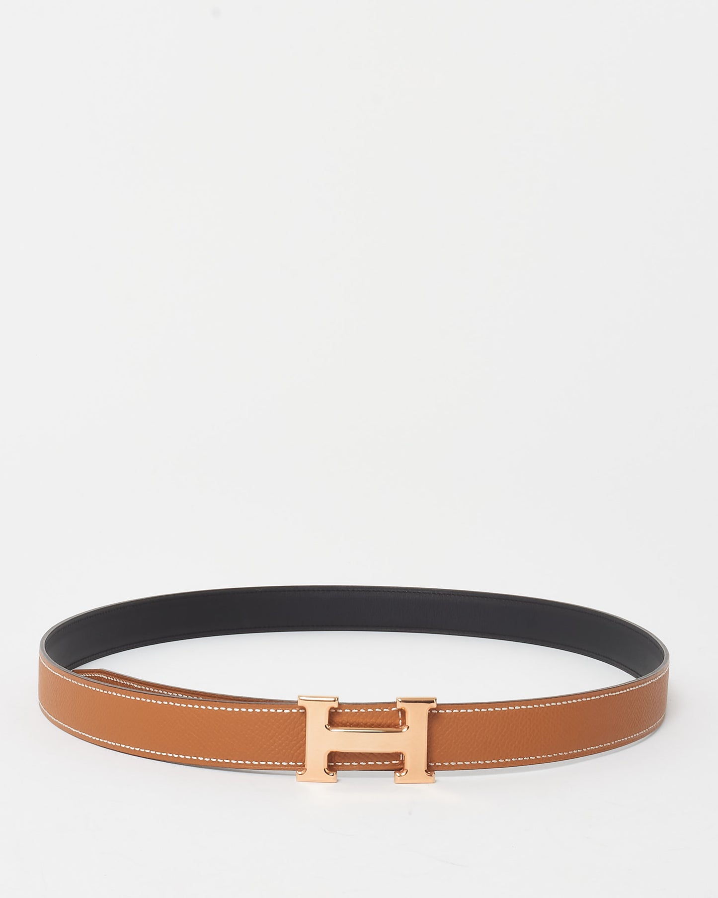 Hermès Black/Gold (Tan) Swift & Epsom Leather Reversible 24MM H Belt RGH - 95