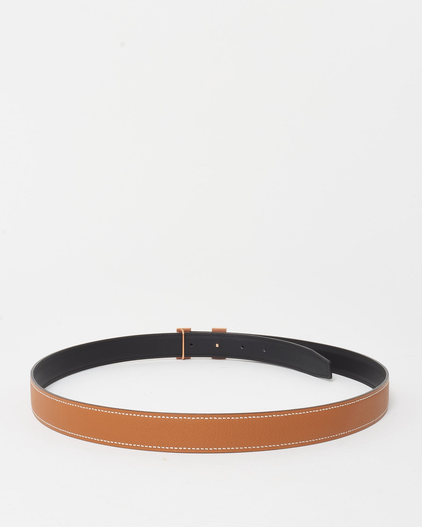 Hermès Black/Gold (Tan) Swift & Epsom Leather Reversible 24MM H Belt RGH - 95