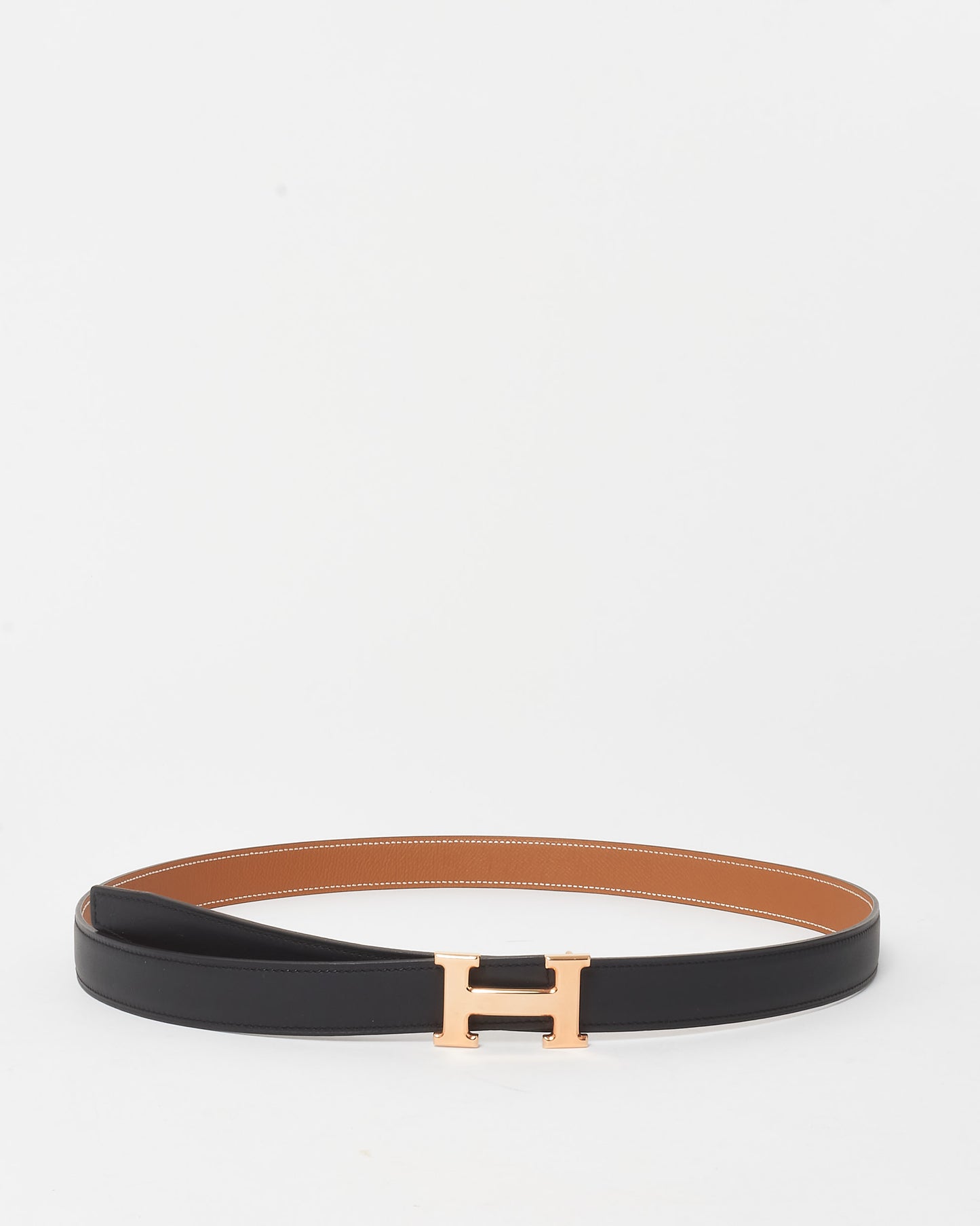 Hermès Black/Gold (Tan) Swift & Epsom Leather Reversible 24MM H Belt RGH - 95