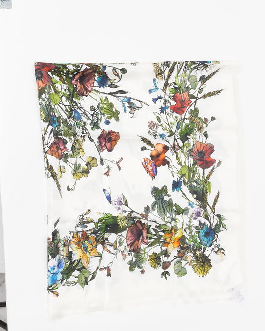 Dior White & Multi Floral Silk D-Millefiori Scarf