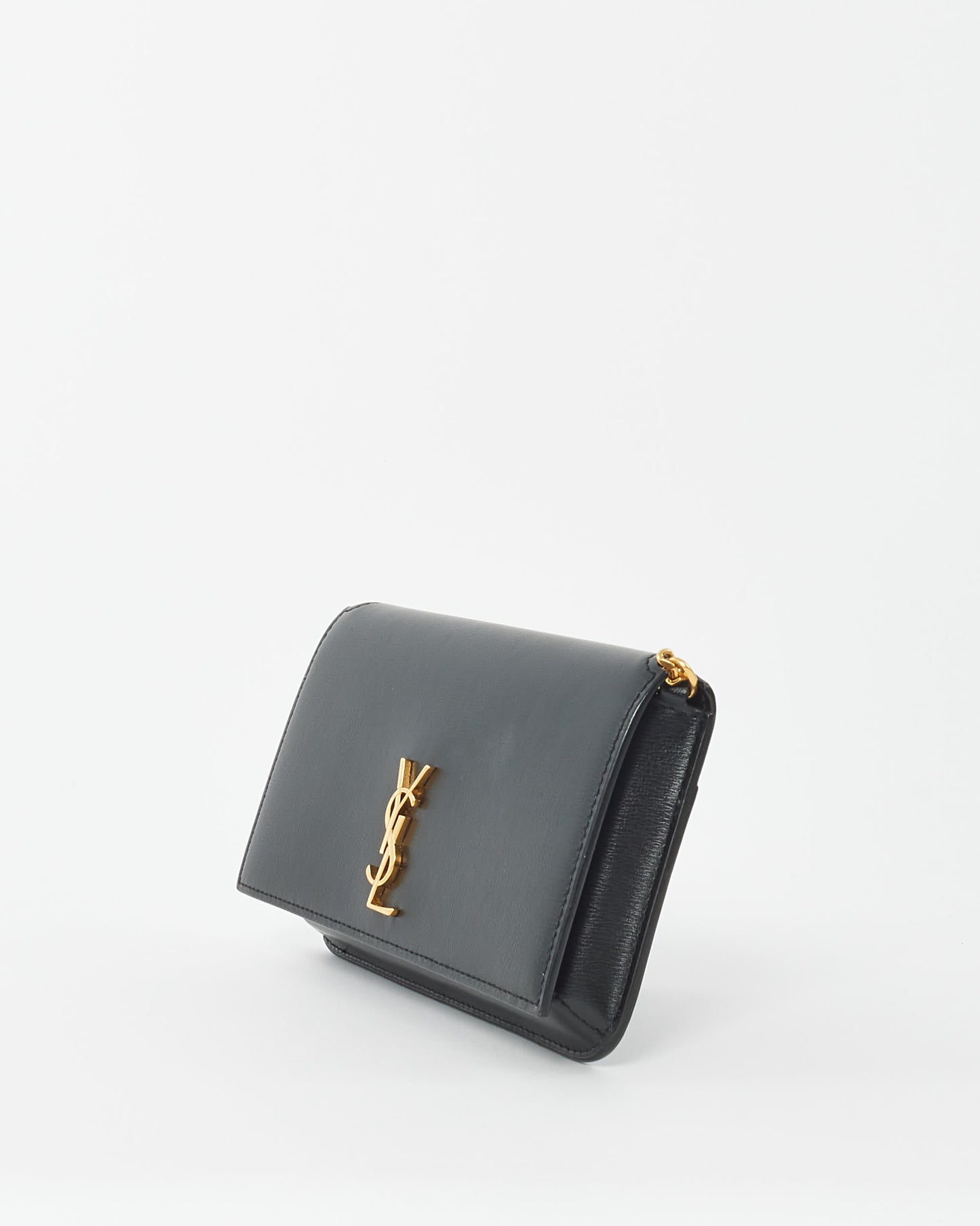 Saint Laurent Black Leather Cassandre Phone Holder Crossbody Bags