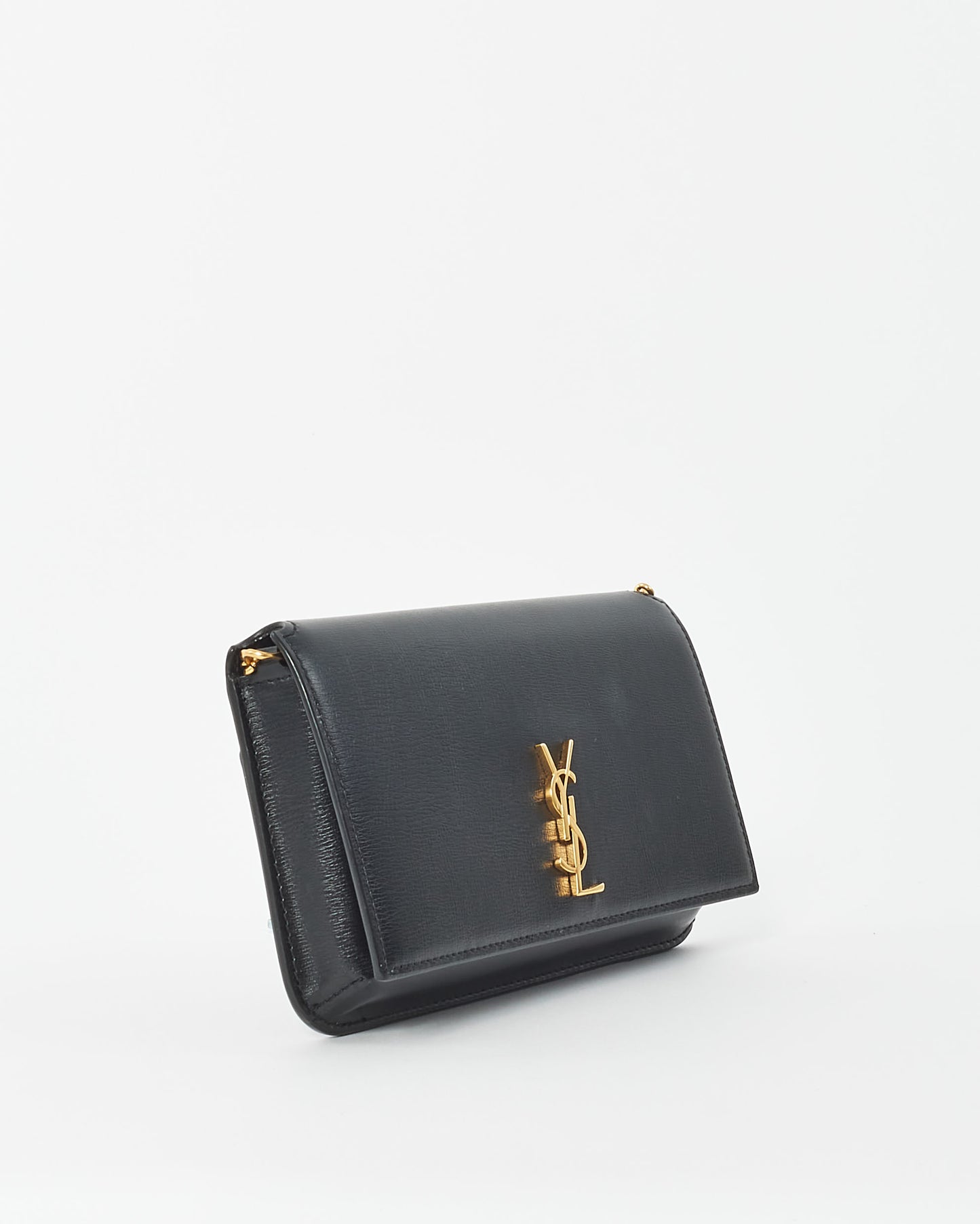 Saint Laurent Black Leather Cassandre Phone Holder Crossbody Bags