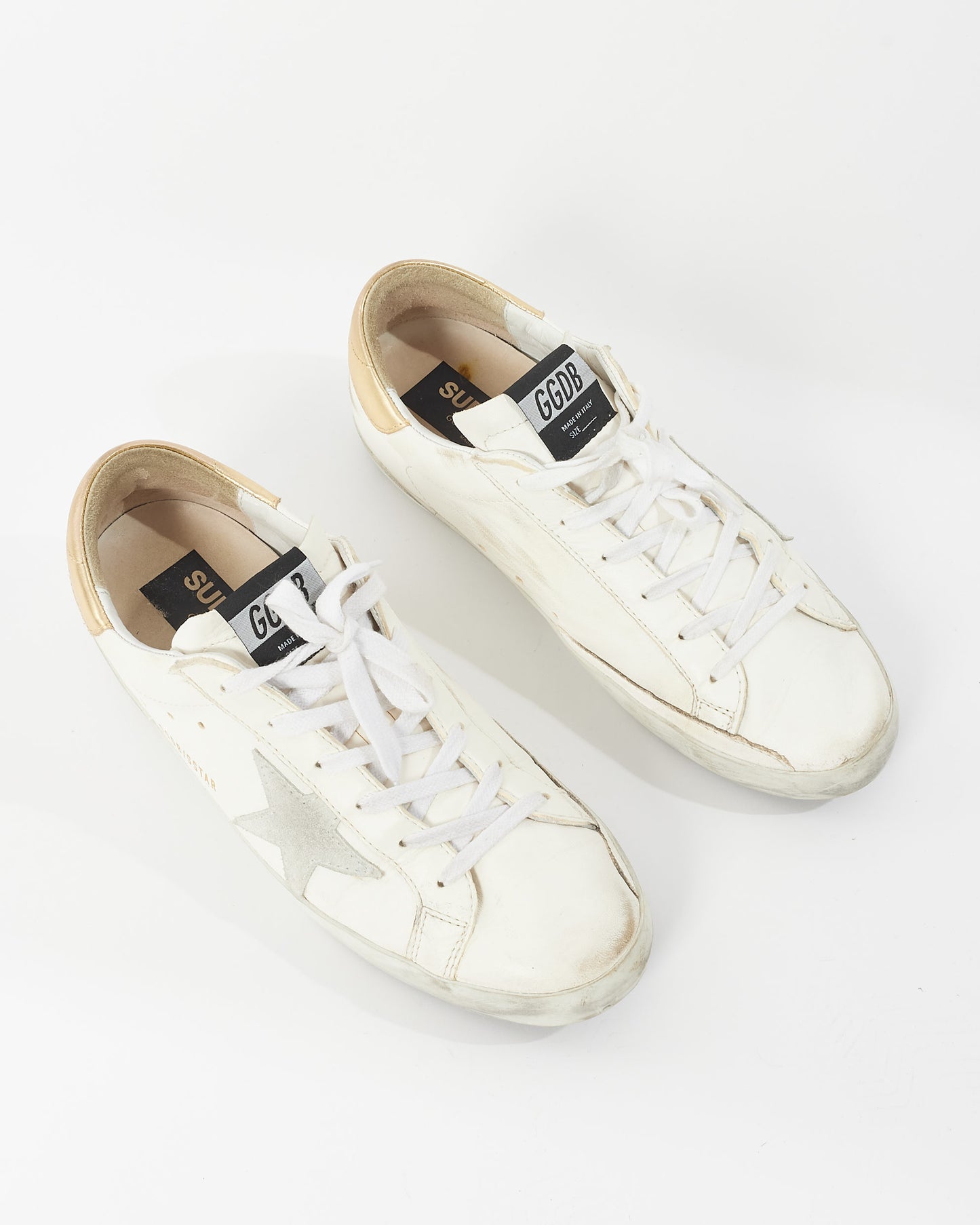 Golden Goose White Leather & Gold Superstar Sneakers - 41