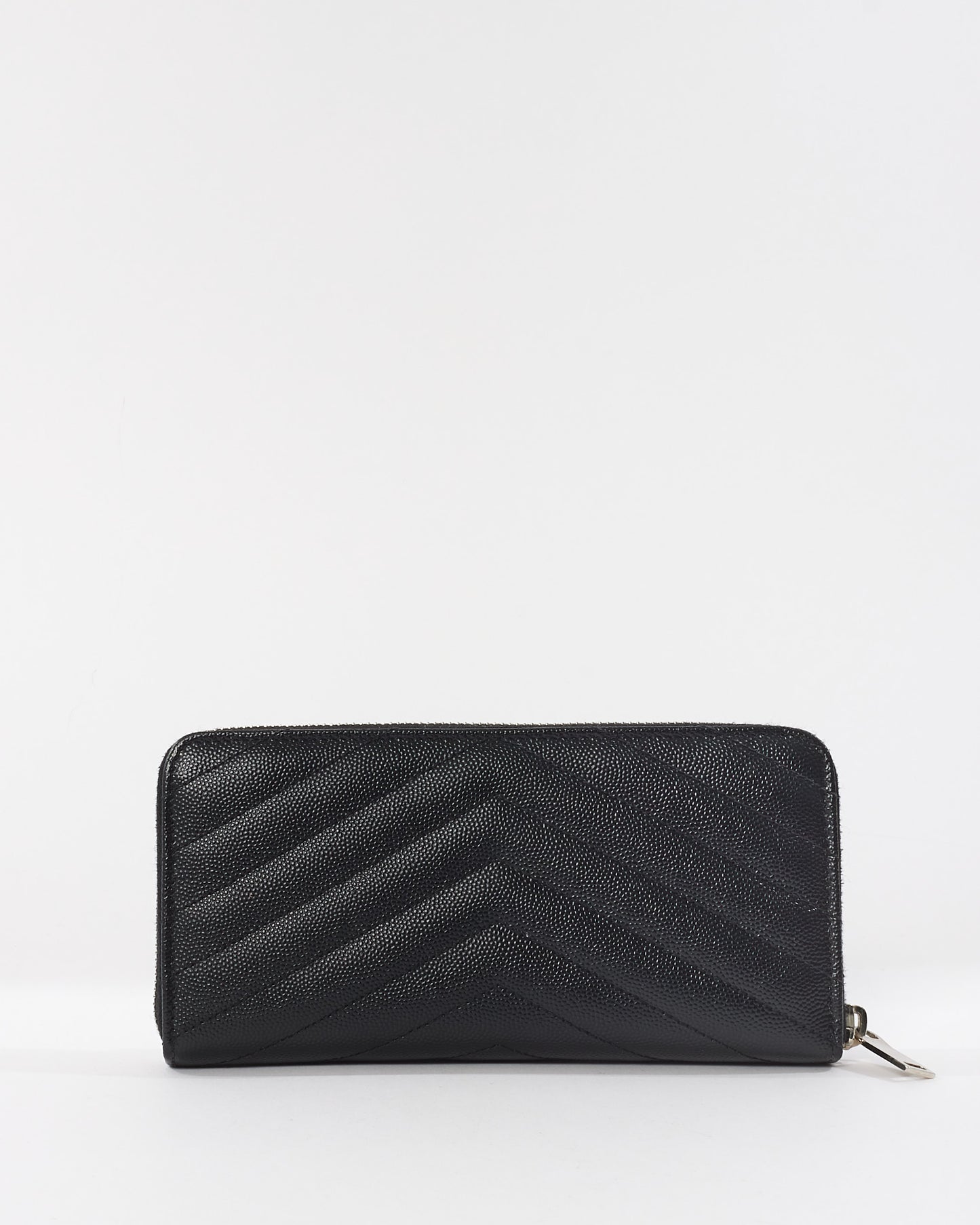 Saint Laurent Black Grain De Poudre  Matelassé Cassandre Logo Zip Around Wallet