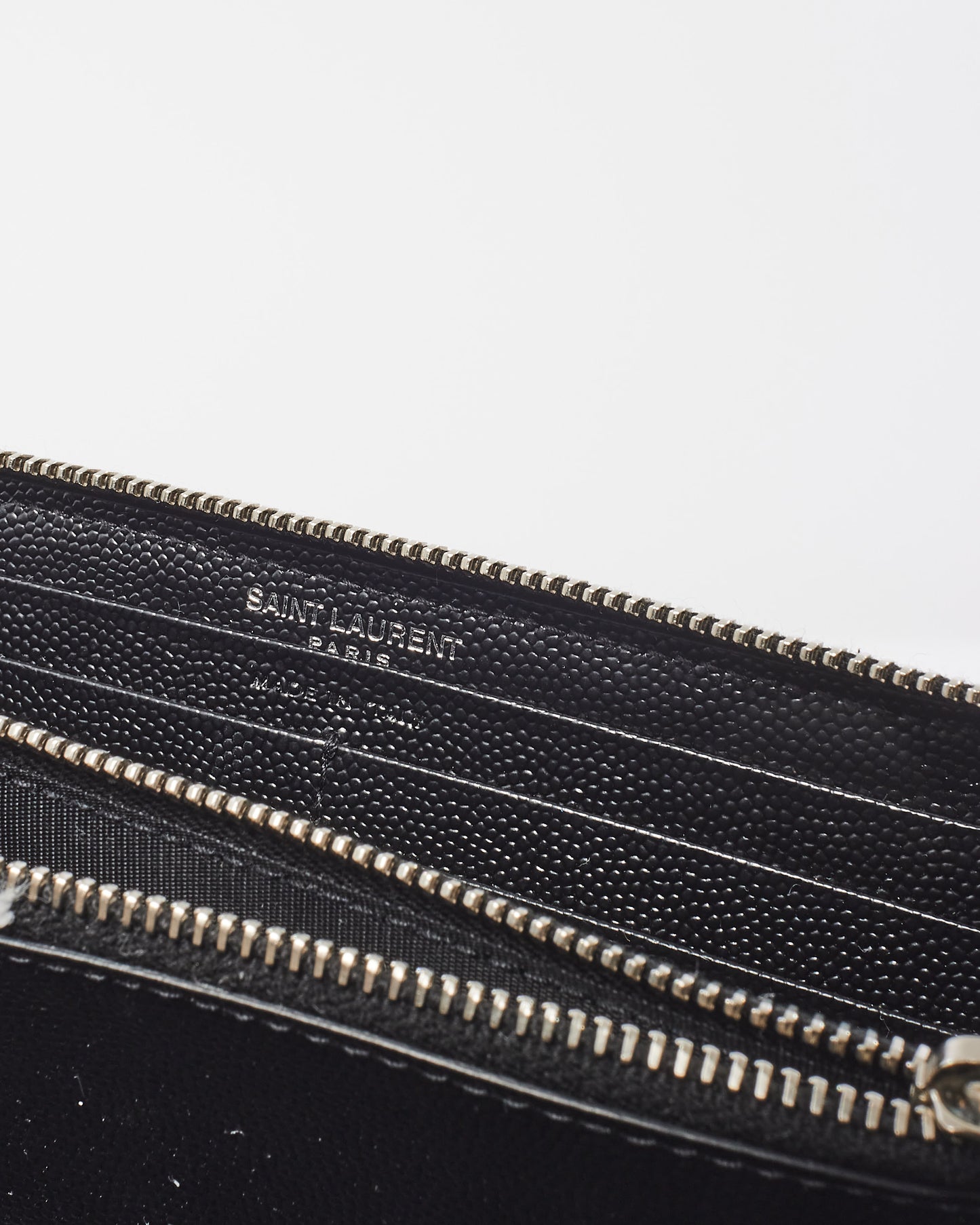 Saint Laurent Black Grain De Poudre  Matelassé Cassandre Logo Zip Around Wallet