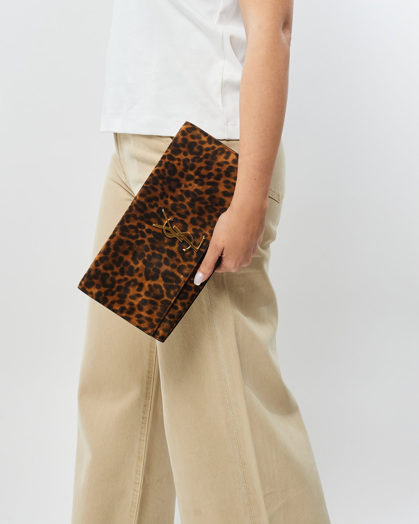 Saint Laurent Leopard Print Pony Hair YSL Logo Kate Clutch