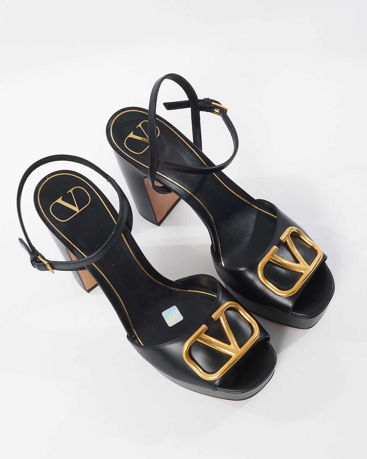 Valentino Black Leather VLogo Signature Platform Sandals- 41