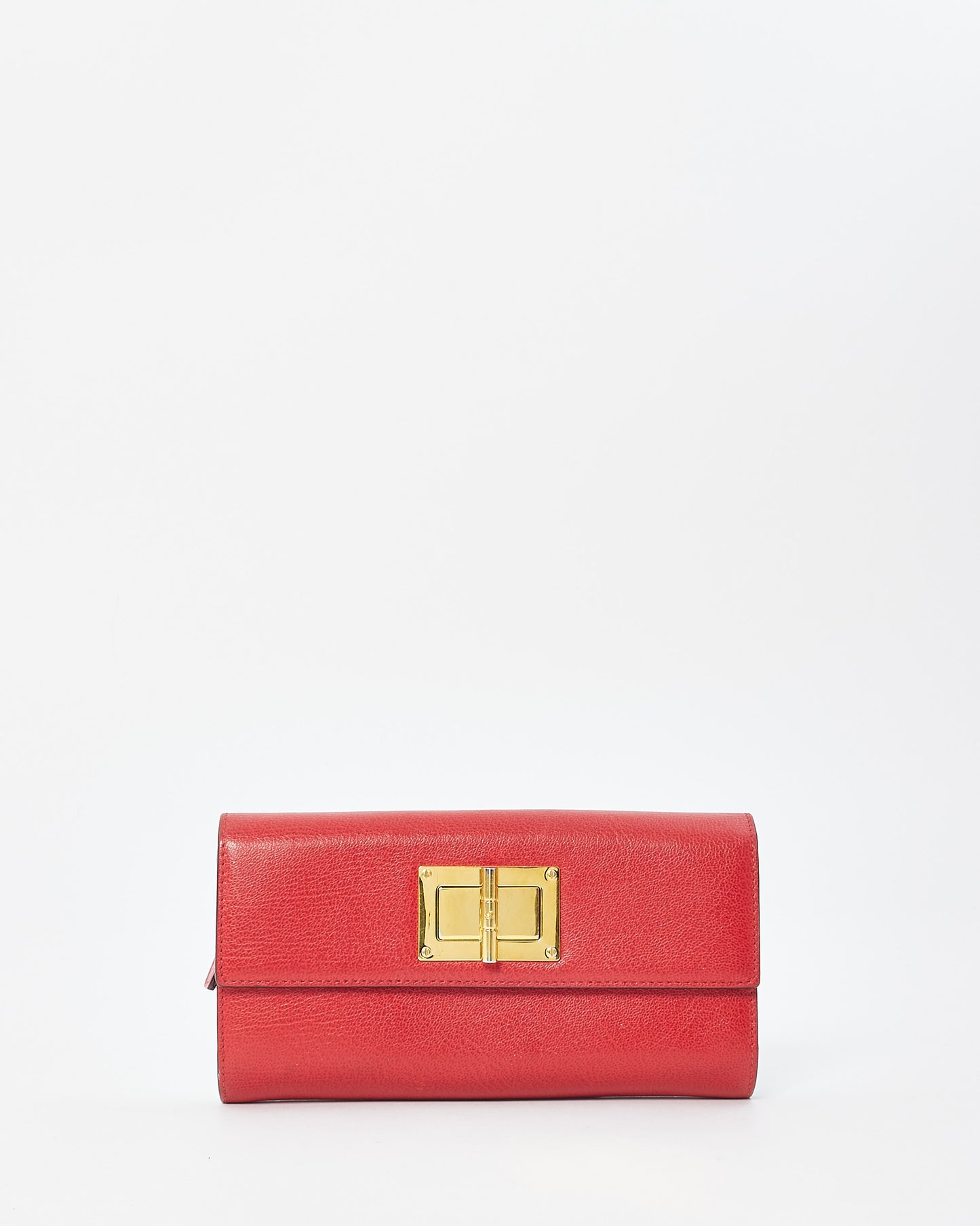 Tom Ford Red Leather Turnlock Natalia Continental Wallet