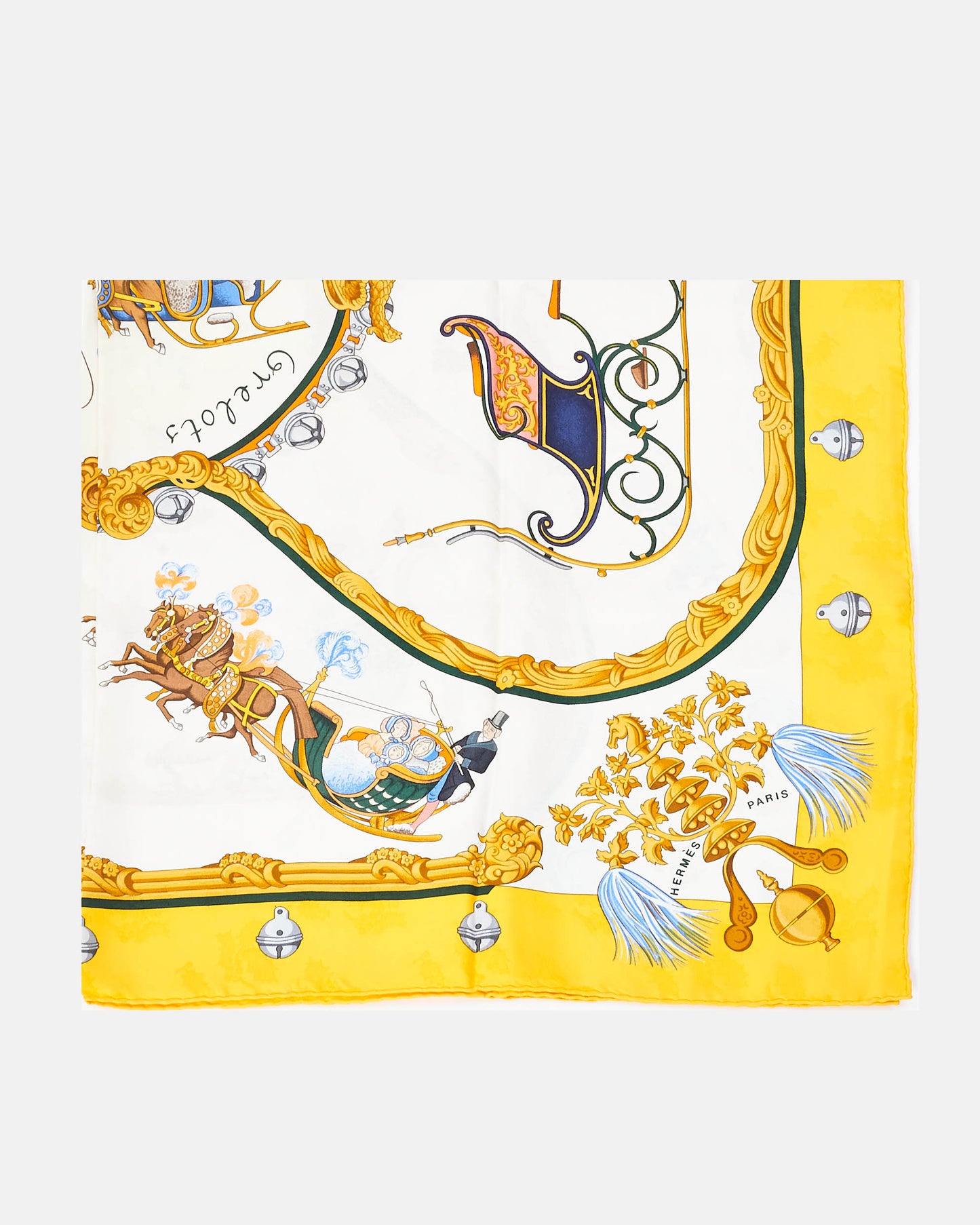 Hermès White Orange & Blue "Grelots" Silk Scarf