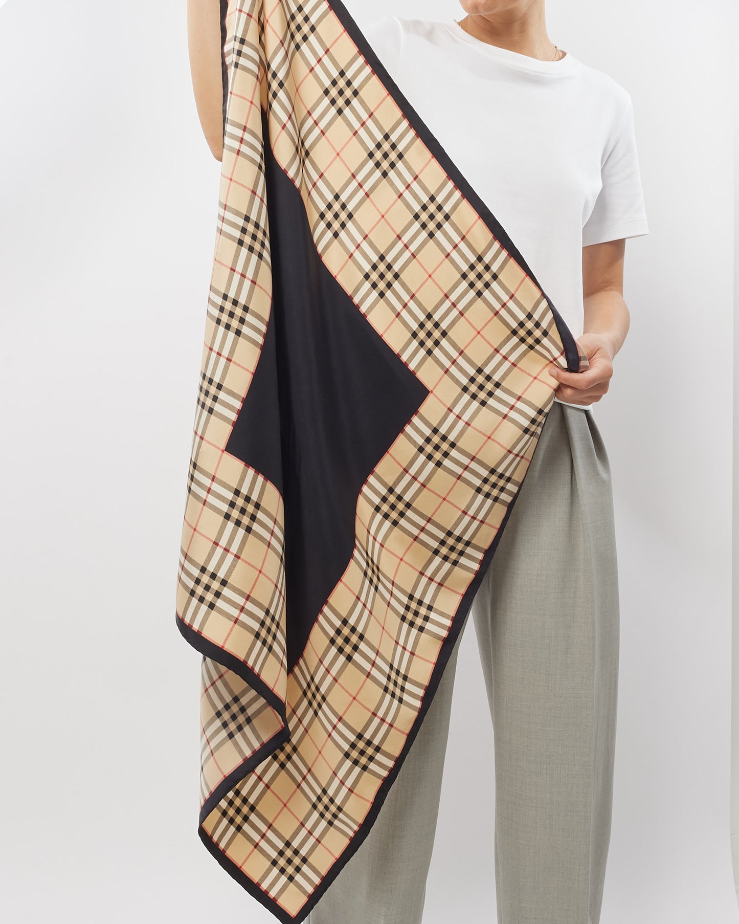 Burberry Beige Check & Black Silk Scarf