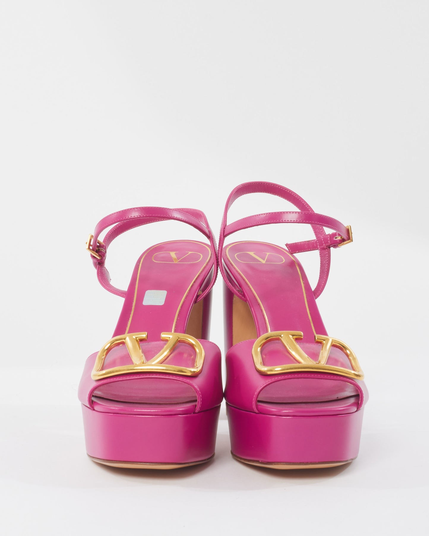 Valentino Pink Leather Signature VLogo Platform Sandals - 41