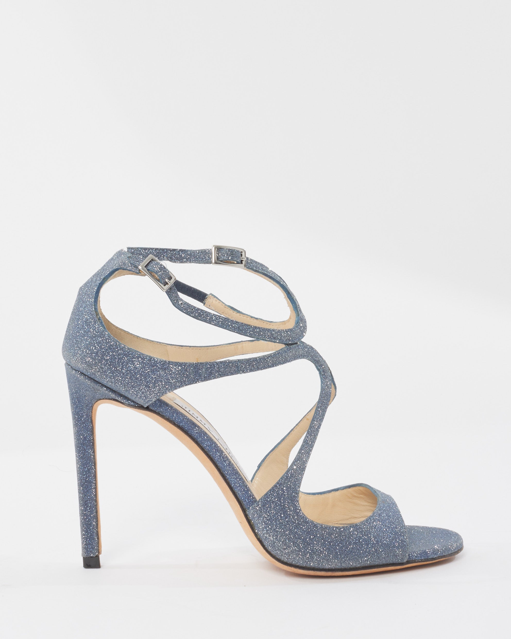 Jimmy Choo Blue Glitter Lance Lang Sandals - 37.5