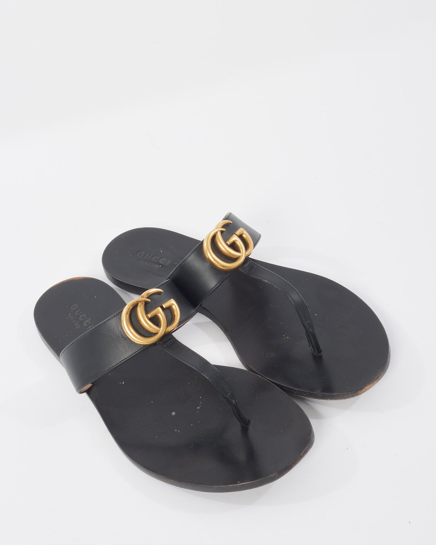 Gucci Black Leather Marmont Thong Sandals - 39