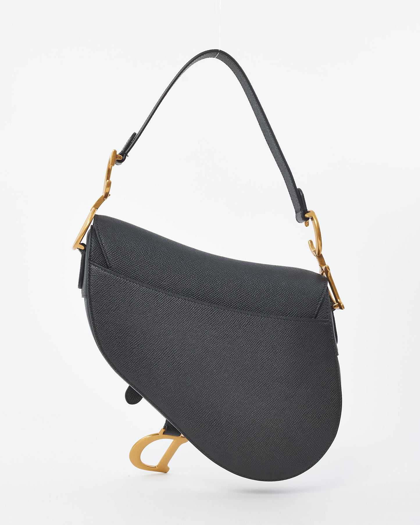 Dior Black Grained Calfskin Leather GHW Saddle Bag W/ Strap