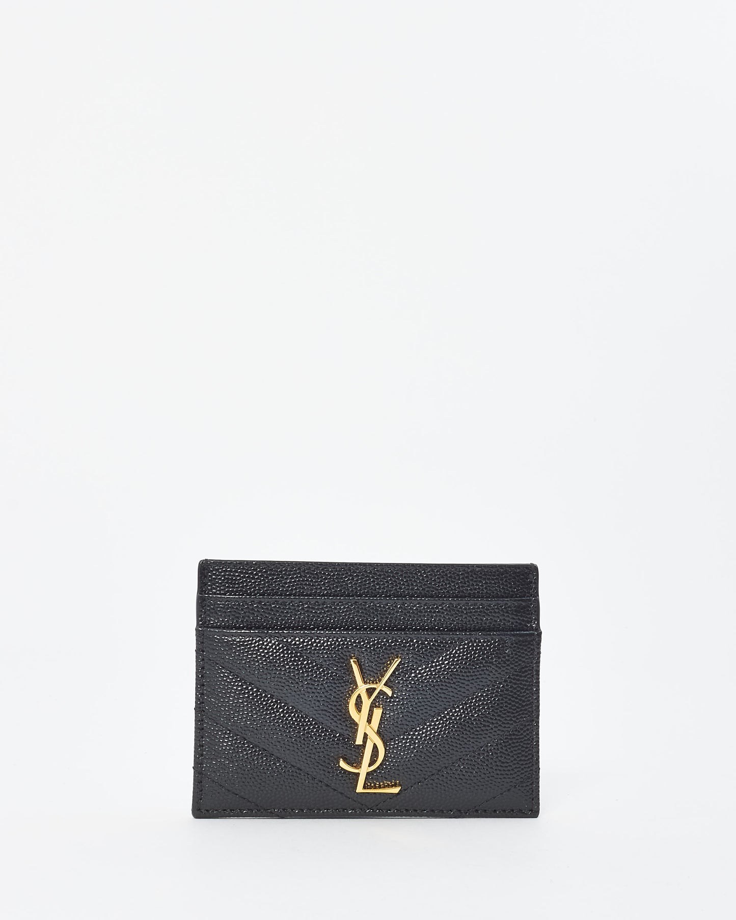 Saint Laurent Black Grain De Poudre Leather Cassandre Matelassé Card Holder