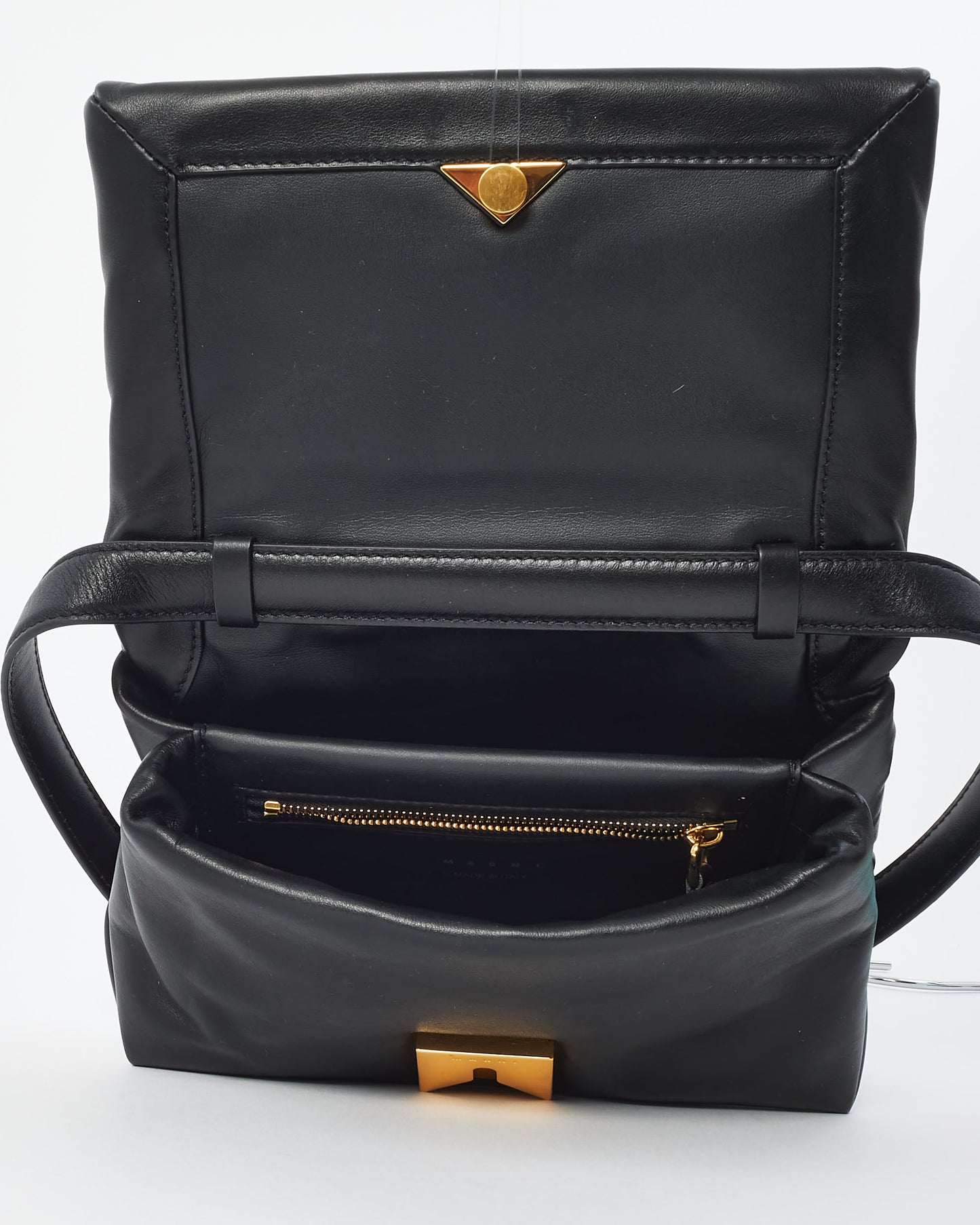 Marni Black Puffer Leather Small Prisma Shoulder Bag