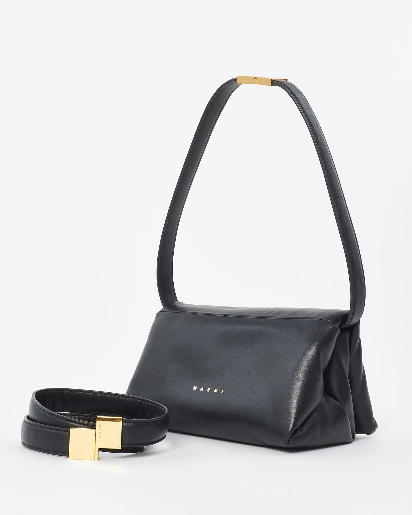 Marni Black Puffer Leather Small Prisma Shoulder Bag