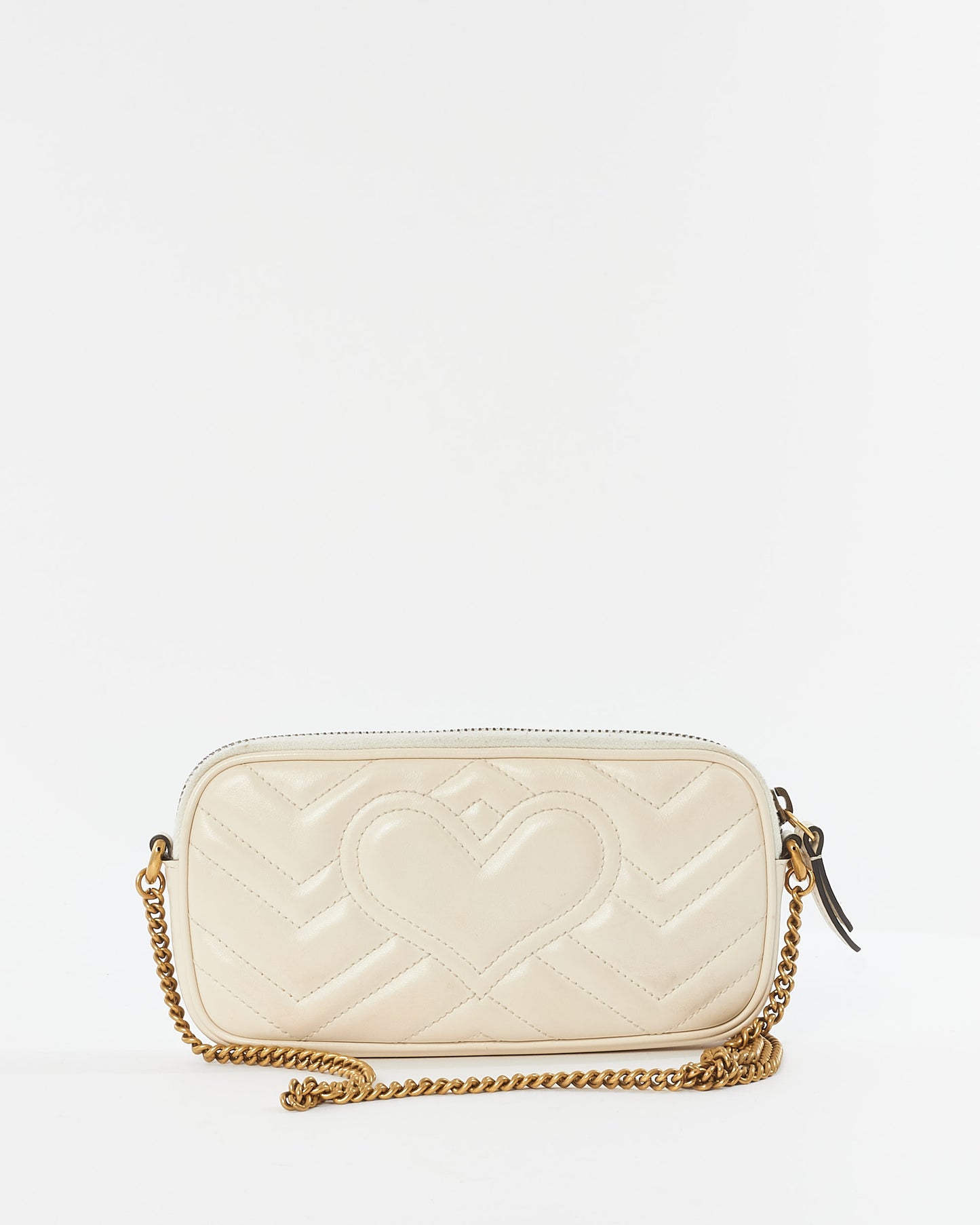 Gucci White Leather GG Marmont Mini Flat Crossbody Bag