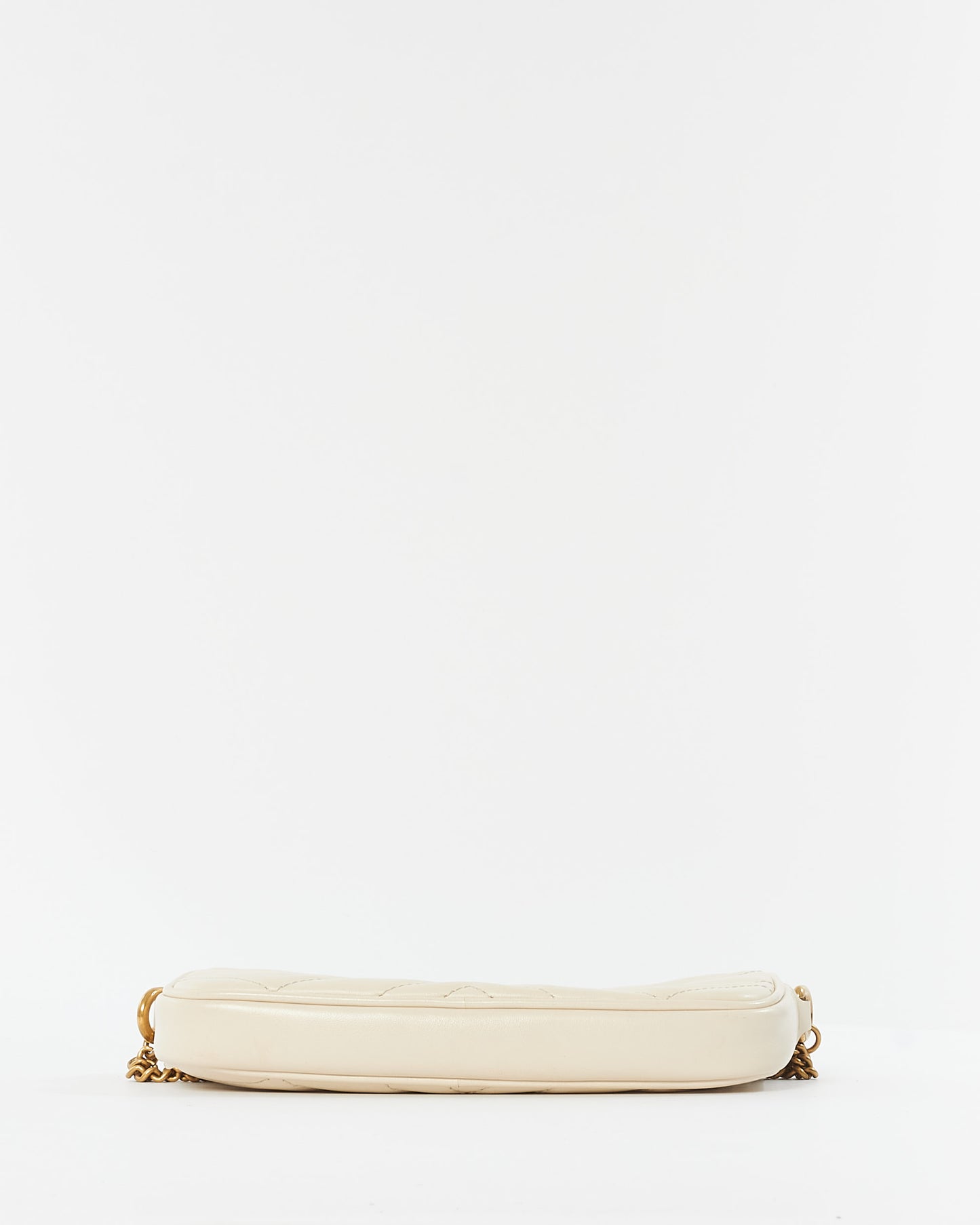 Gucci White Leather GG Marmont Mini Flat Crossbody Bag