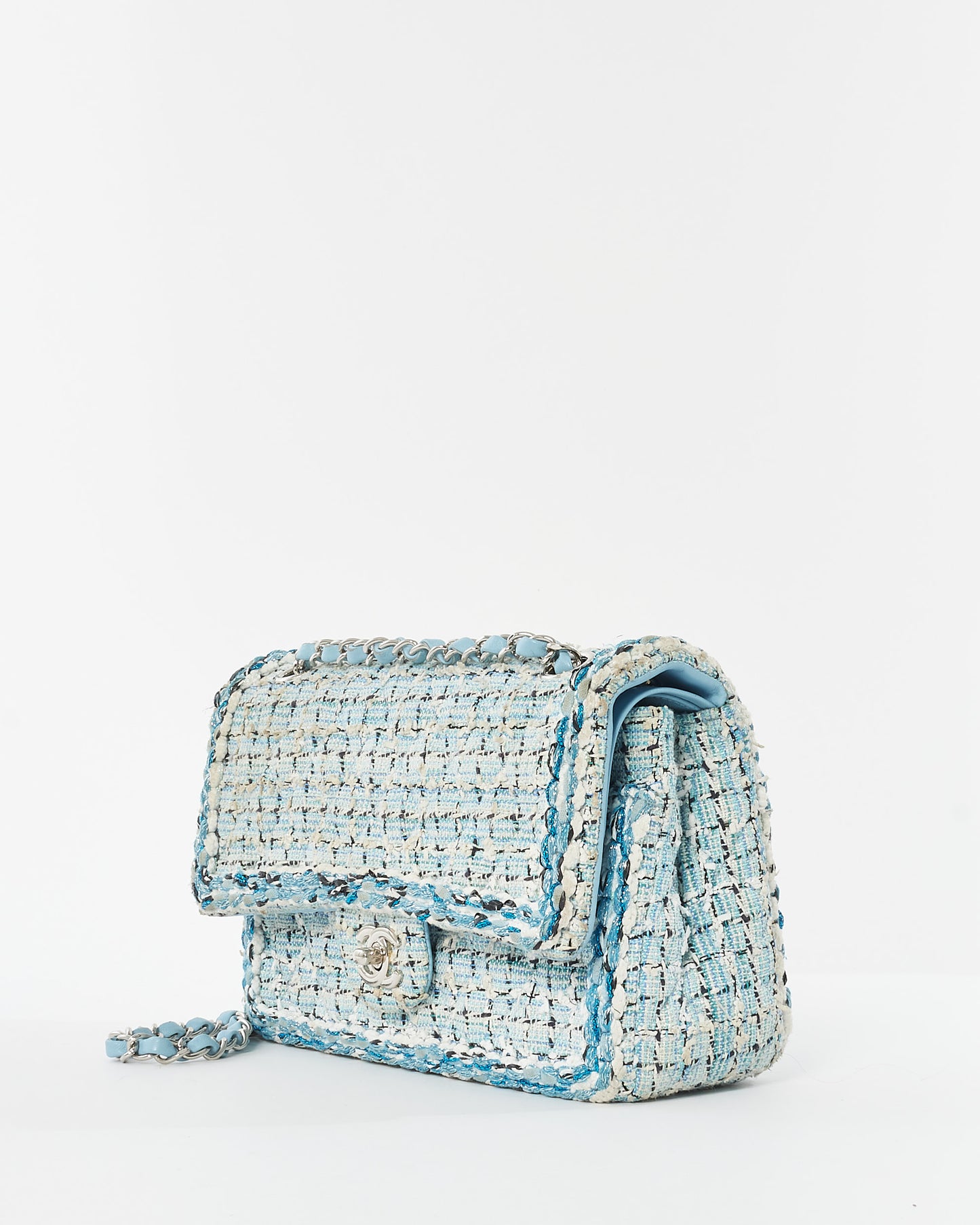 Chanel Blue & White Tweed Cruise 2019 Medium Classic Flap Bag
