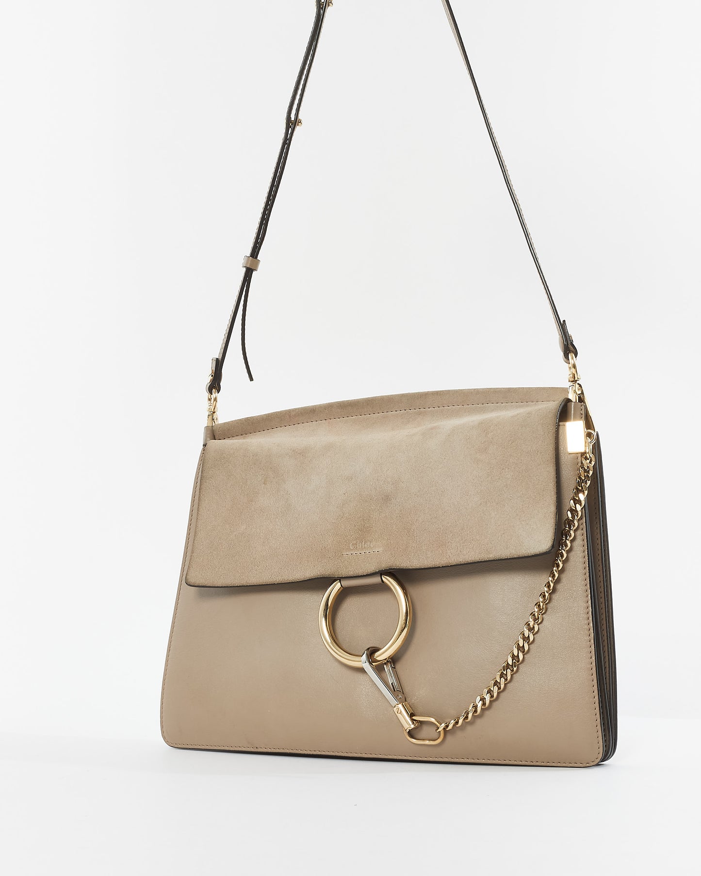 Chloé Taupe Leather & Suede Faye Crossbody Bag