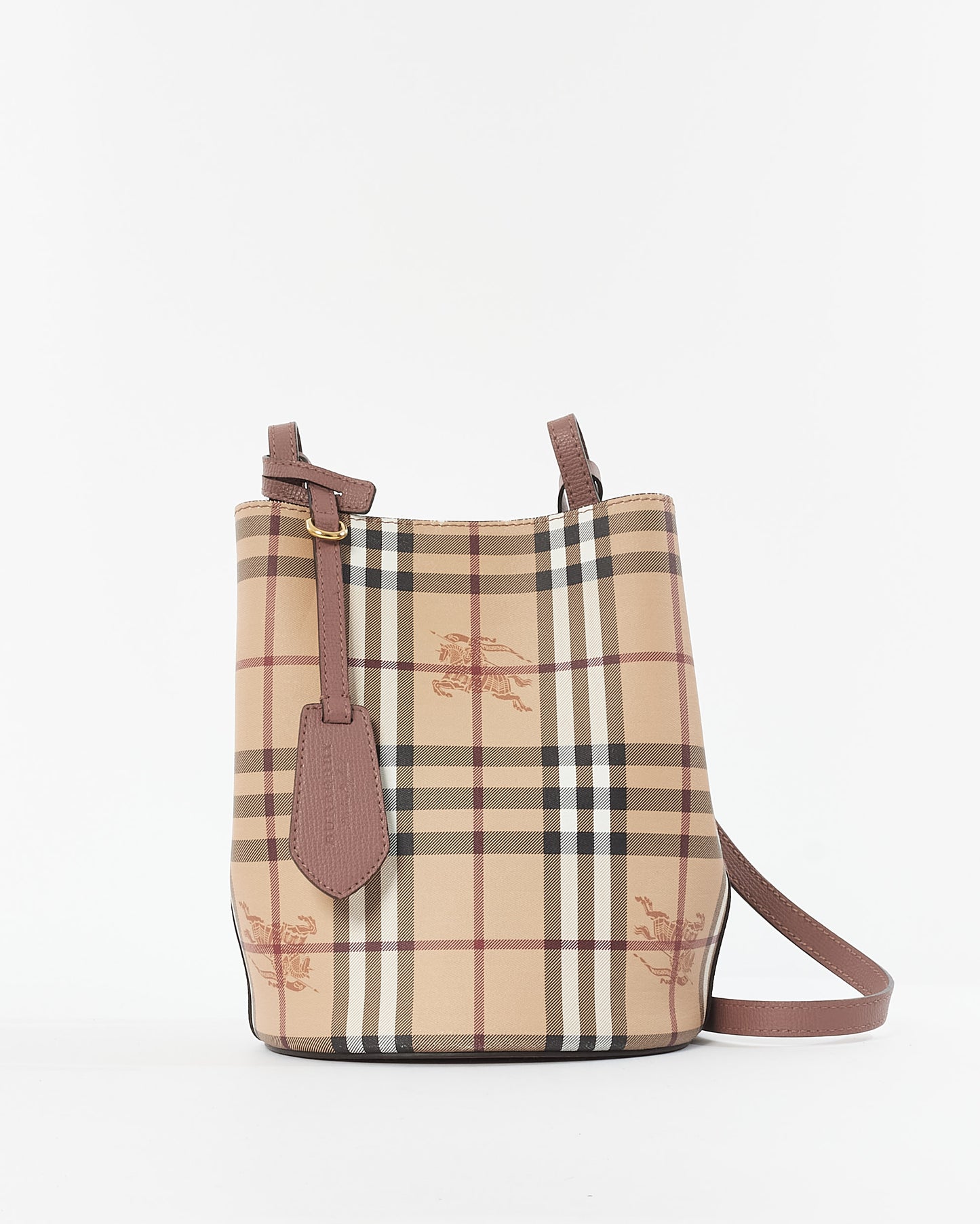 Burberry Haymarket Check Coated Canvas & Blush Small Lorne Bucket Bag