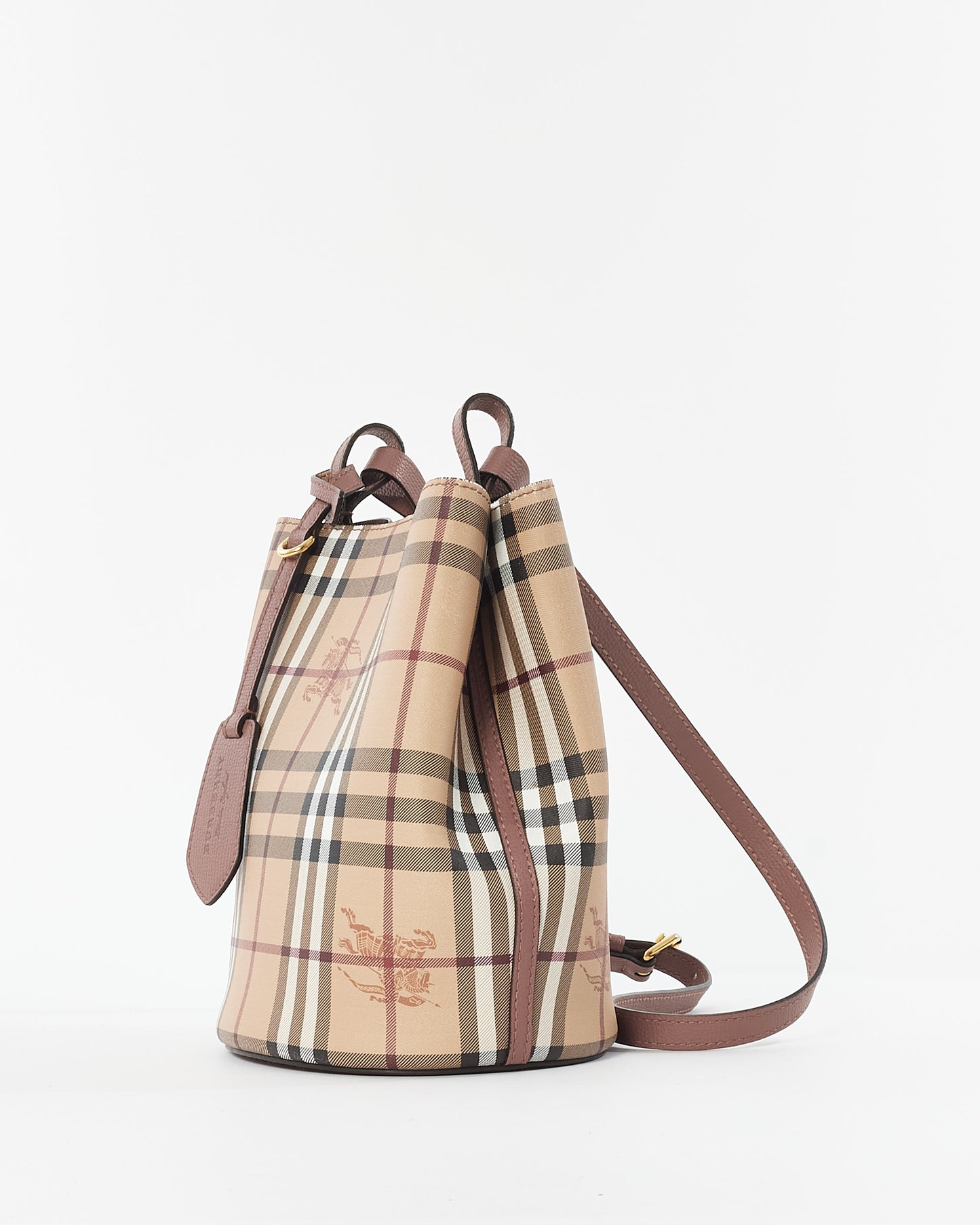 Burberry Haymarket Check Coated Canvas & Blush Small Lorne Bucket Bag