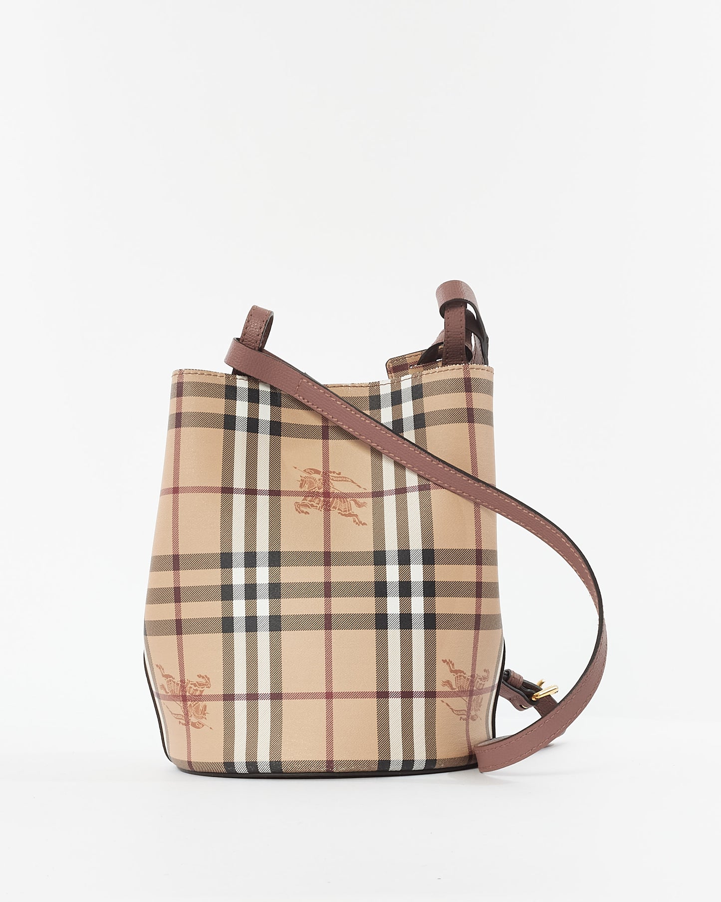 Burberry Haymarket Check Coated Canvas & Blush Small Lorne Bucket Bag