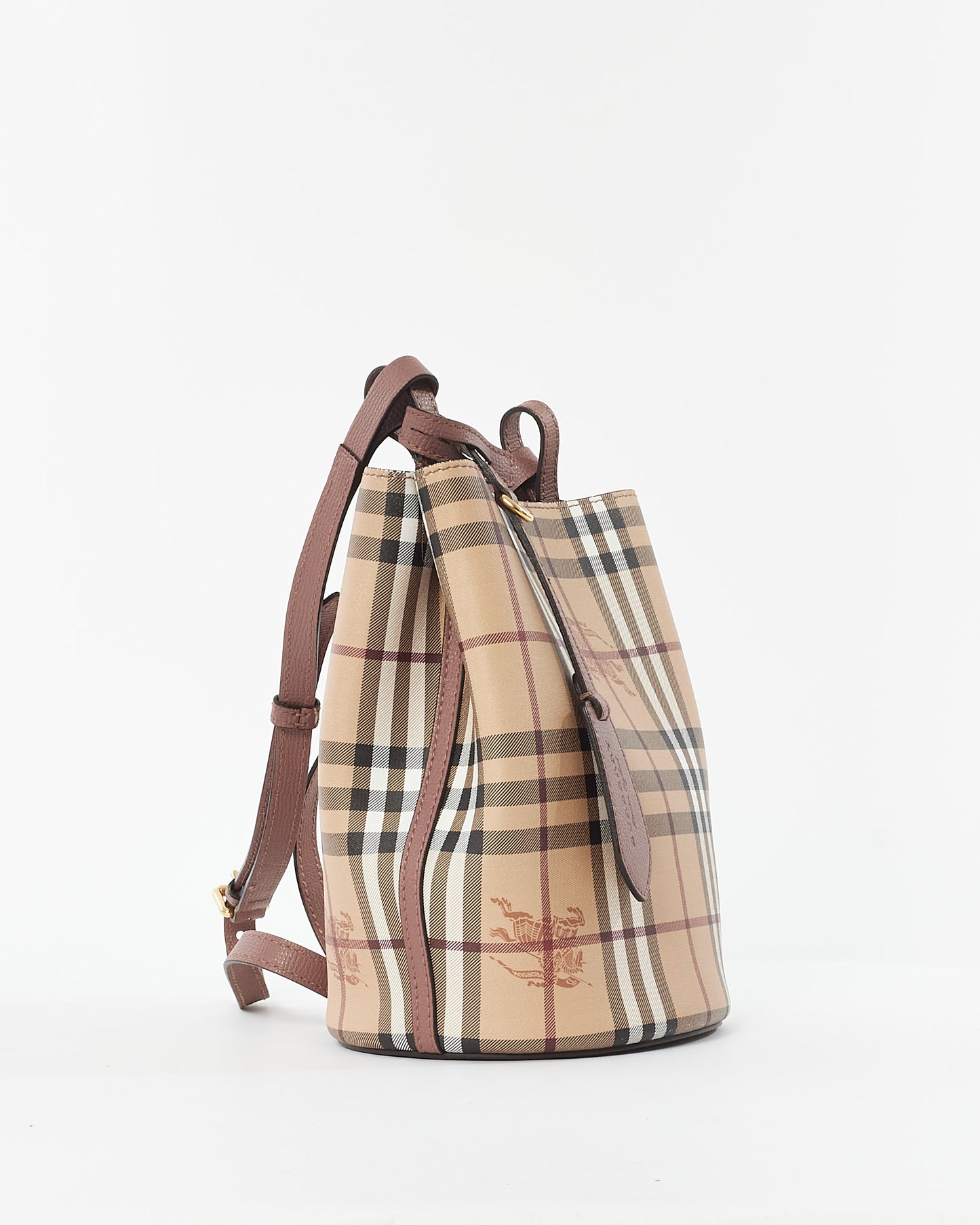 Burberry Haymarket Check Coated Canvas & Blush Small Lorne Bucket Bag