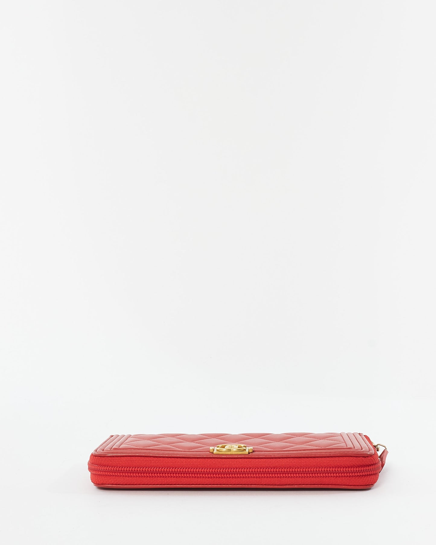 Chanel Red Lambskin Leather Boy Long Zip Around Wallet