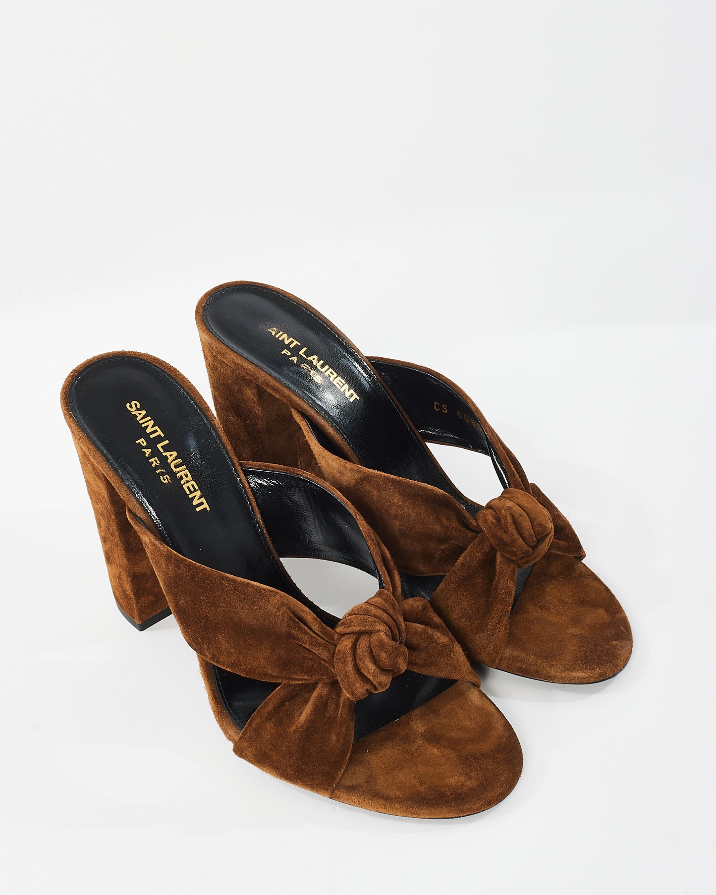 Saint Laurent Brown Suede Bianca Knotted Mule Sandals - 39