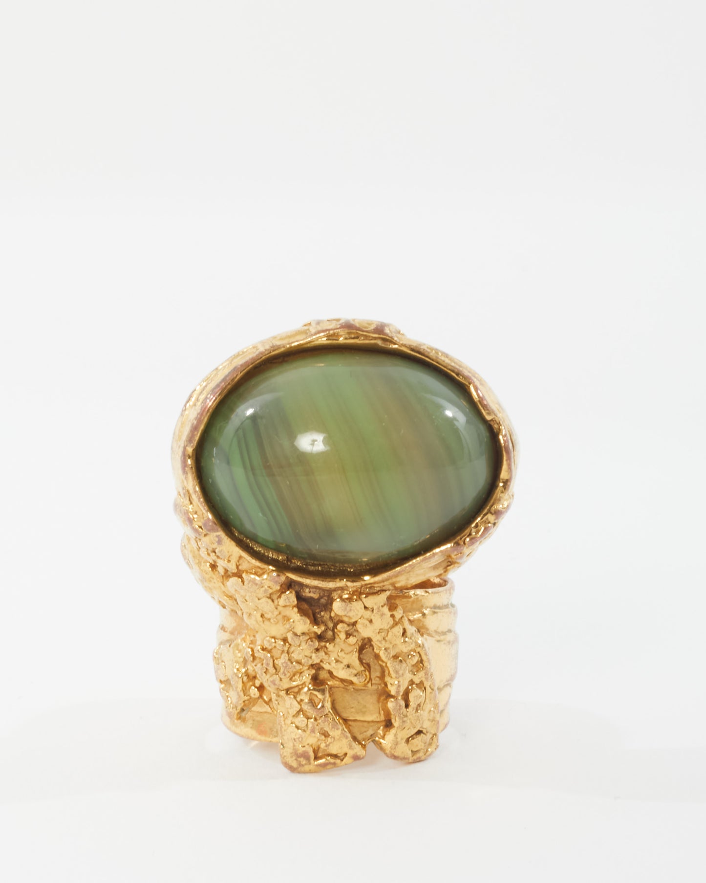 Saint Laurent Gold Green Enamel Artsy Ring - 7