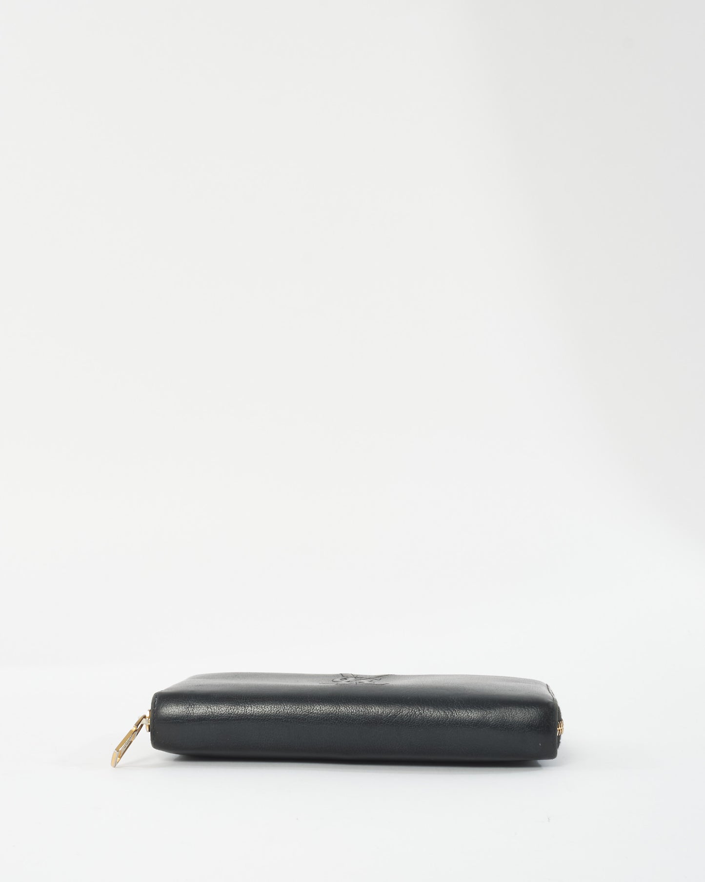 Saint Laurent Black Leather Embossed Logo Long Zip Wallet