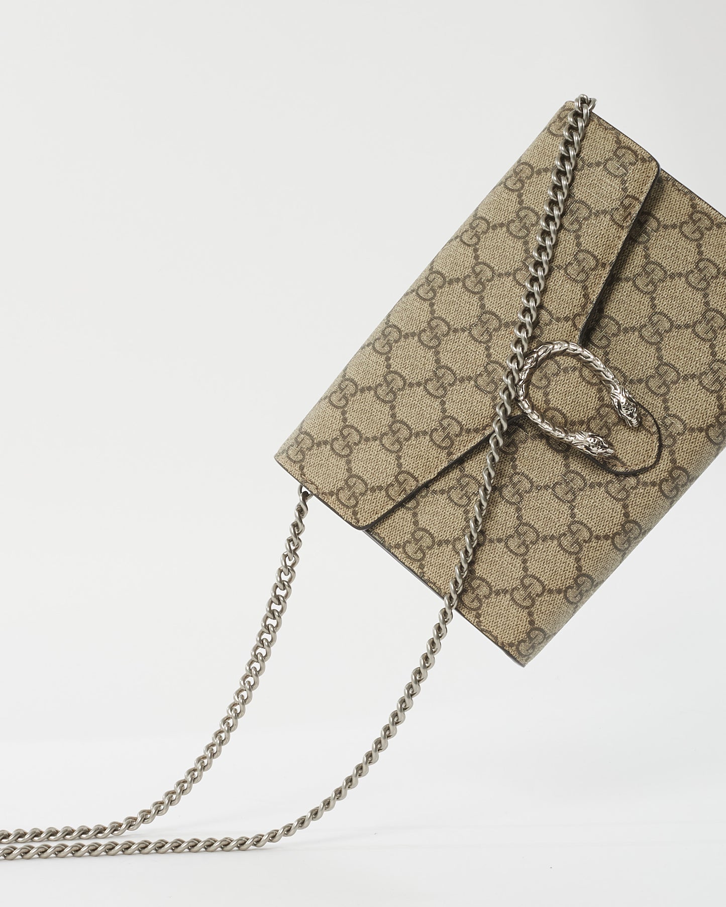 Gucci Beige and Brown GG Supreme Coated Canvas Small Dionysus Wallet on Chain