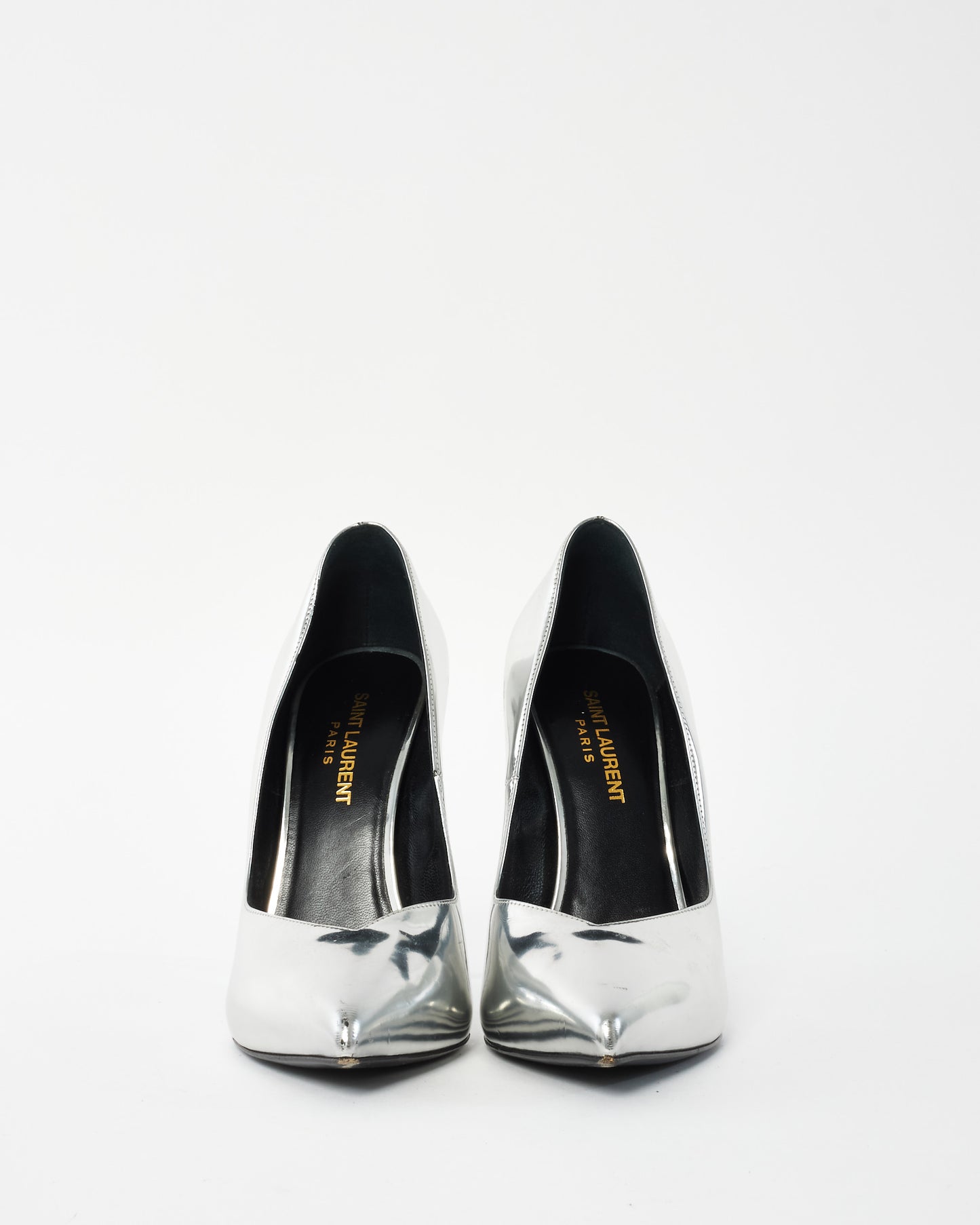 Saint Laurent Silver Mirror Pointed Toe Pumps - 38