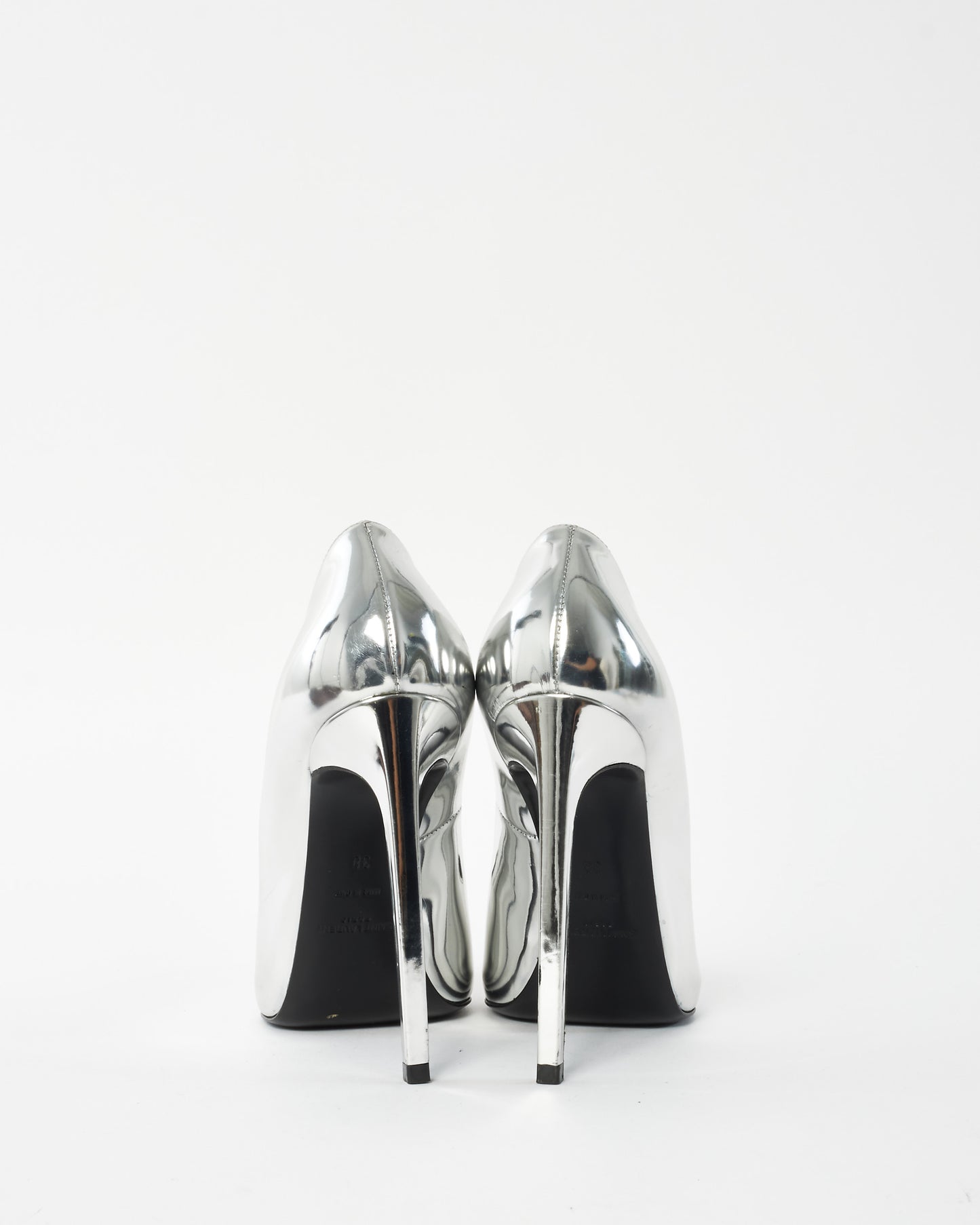 Saint Laurent Silver Mirror Pointed Toe Pumps - 38