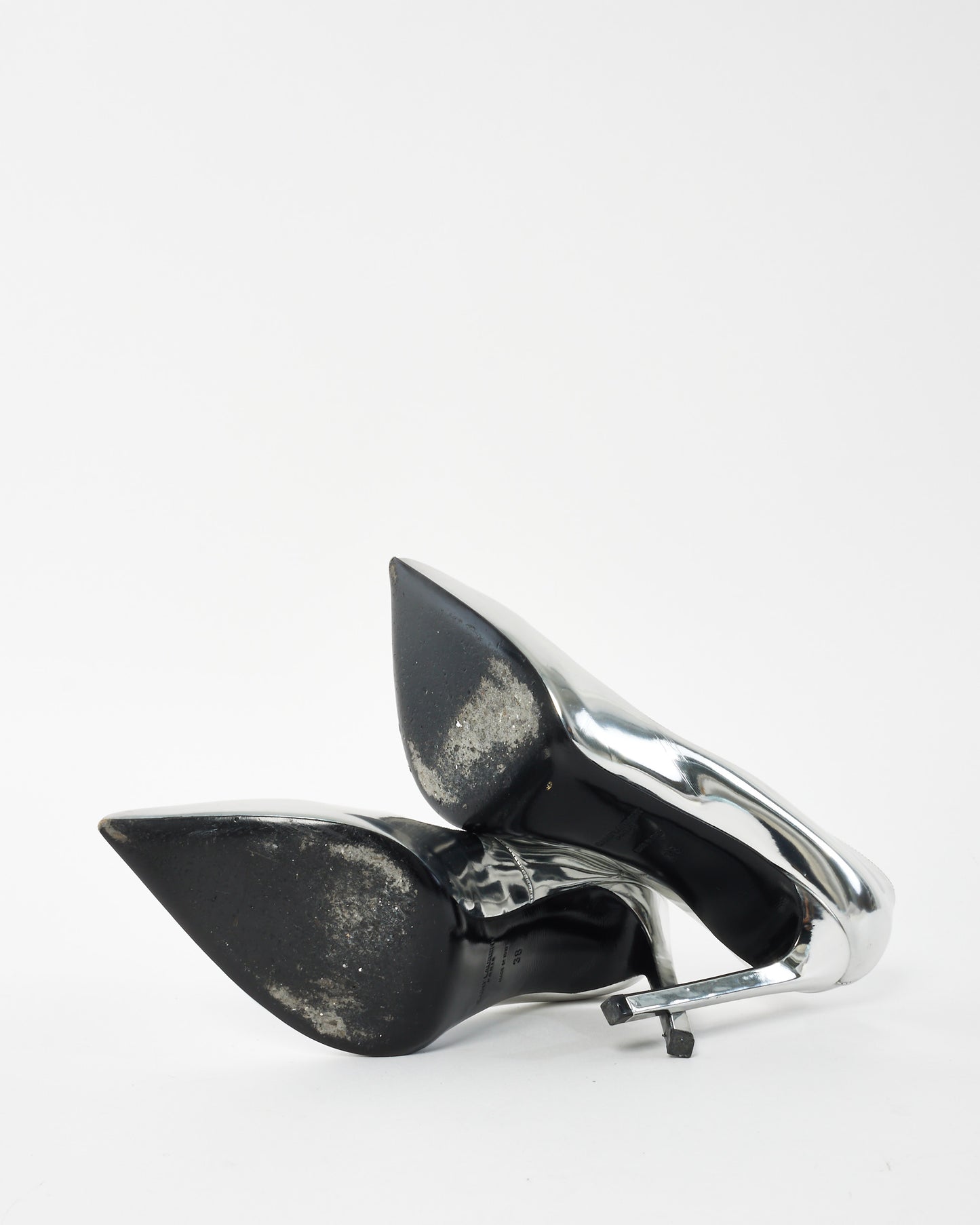 Saint Laurent Silver Mirror Pointed Toe Pumps - 38