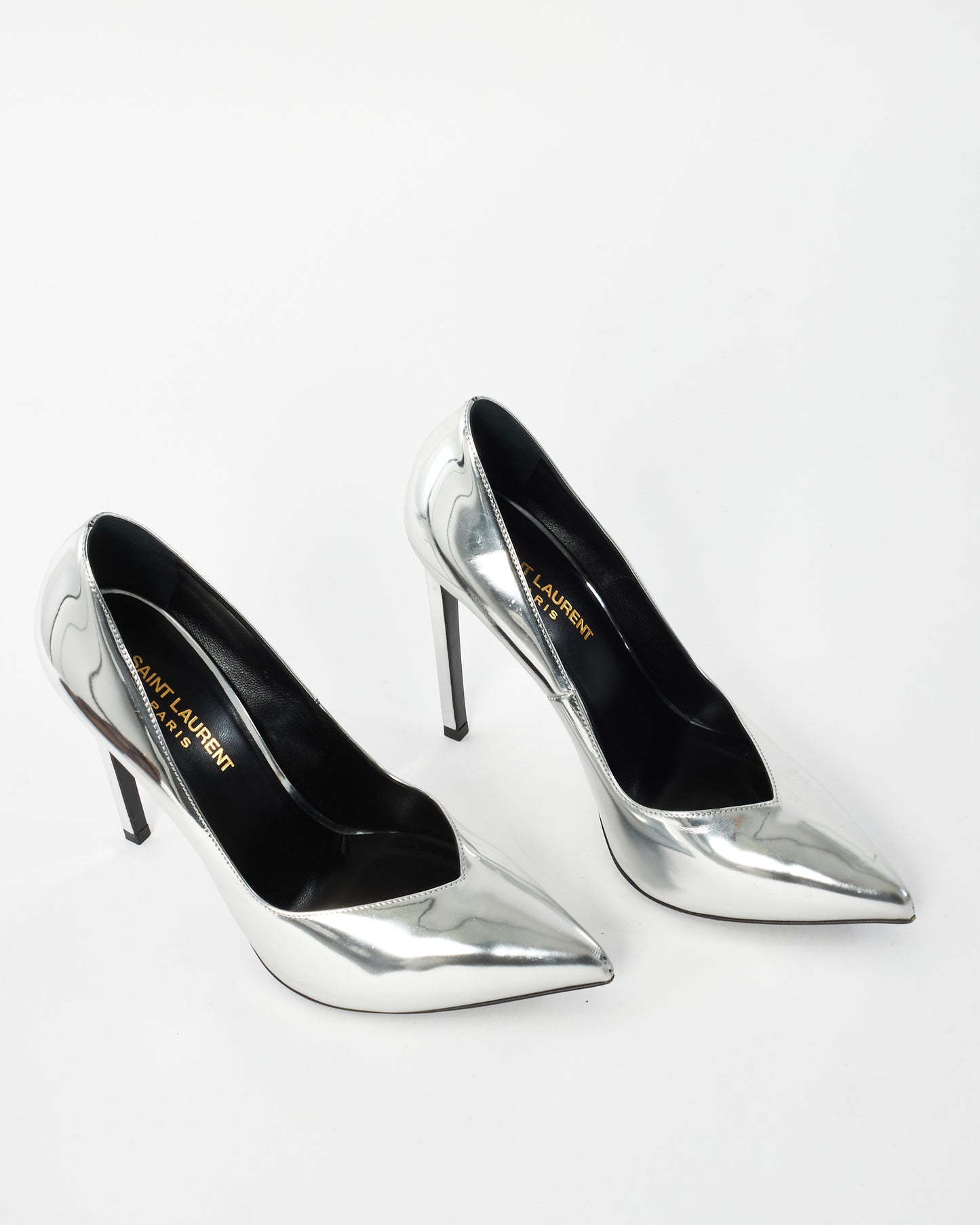 Saint Laurent Silver Mirror Pointed Toe Pumps - 38