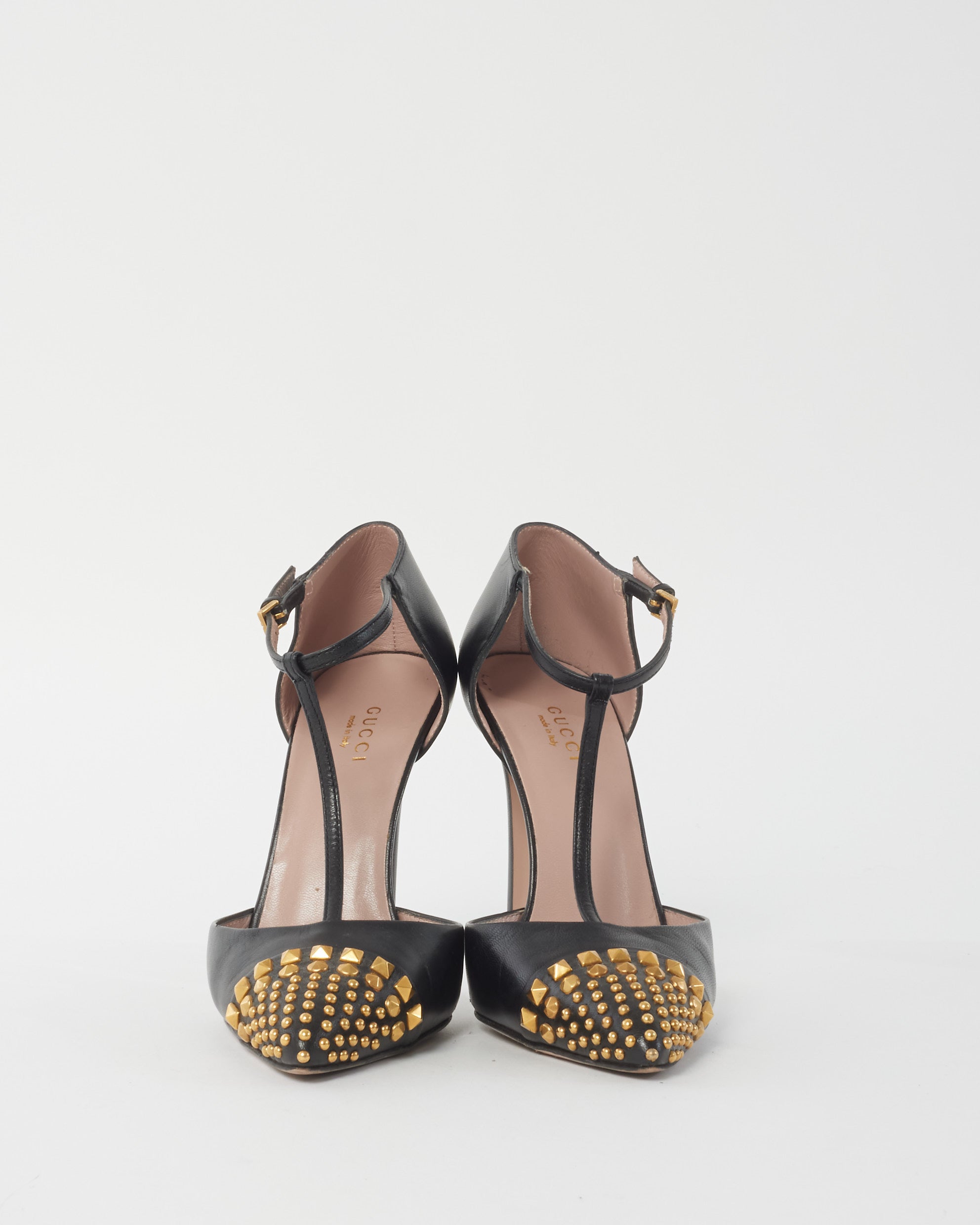 Black pumps with gold studs best sale