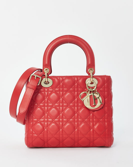 Dior Red Leather Medium Lady Dior Bag GHW